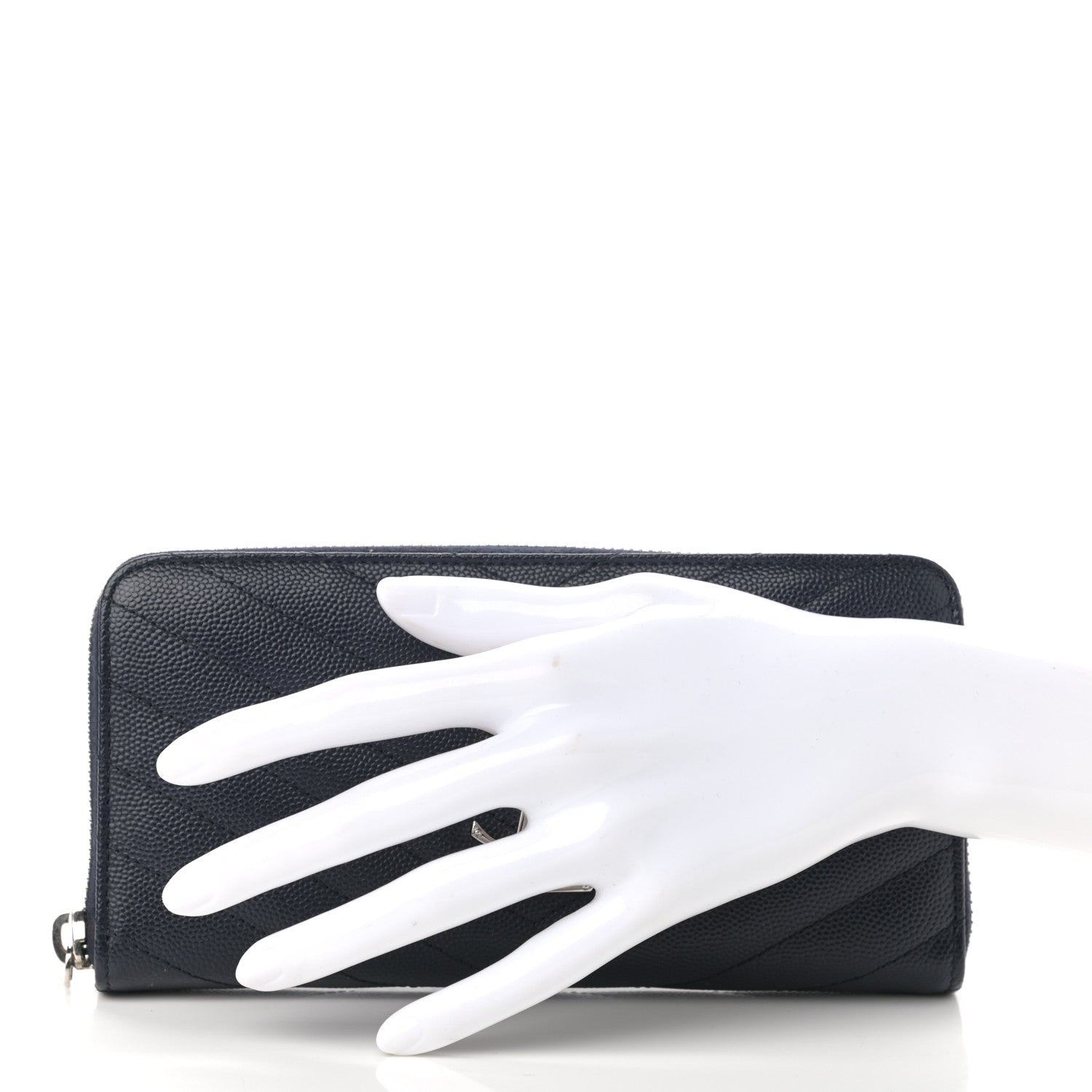 Saint Laurent Grain De Poudre Matelasse Chevron Monogram Zip Around Wallet Deep Marine 2 of 10