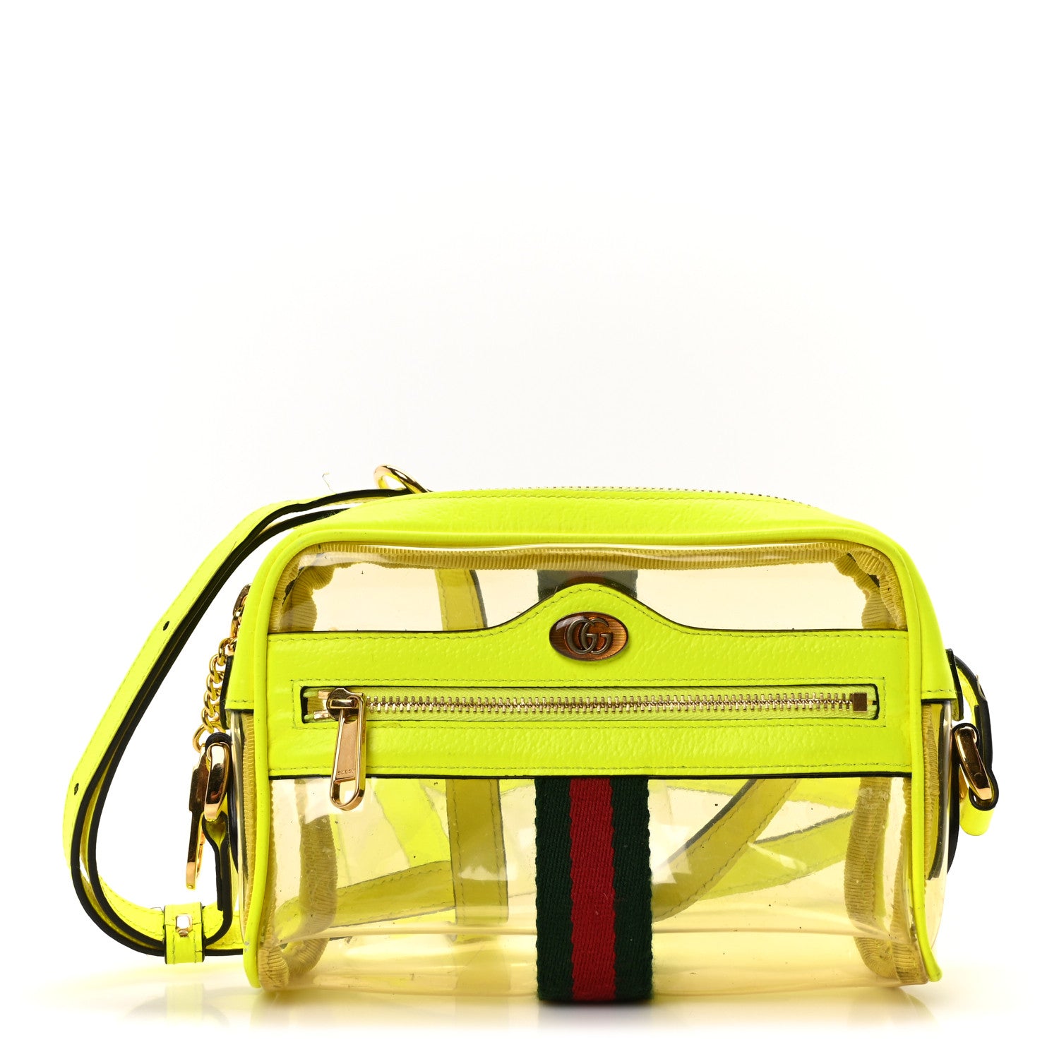 Gucci Vinyl Web Mini Ophidia Transparent Shoulder Bag Yellow Fluo