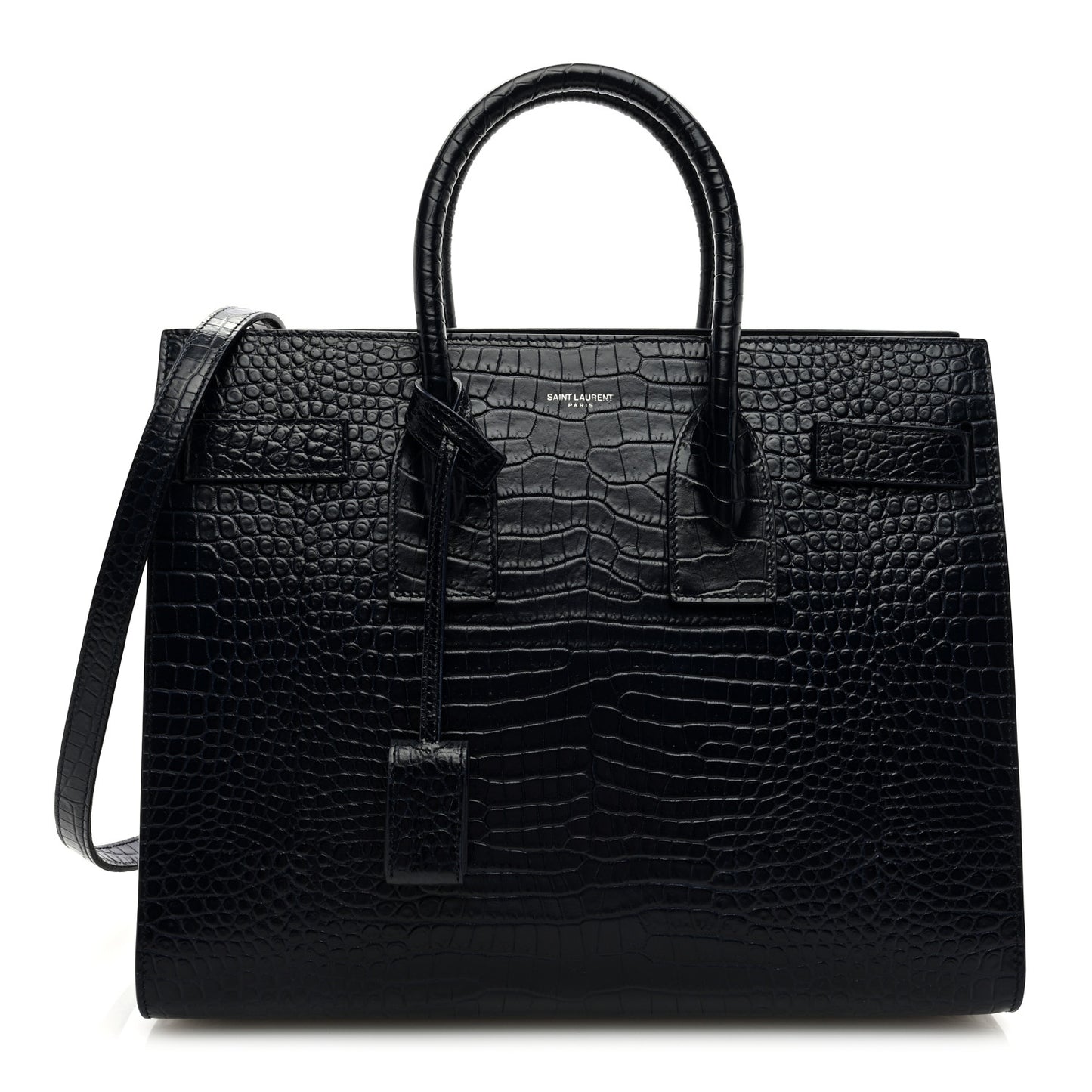 Calfskin Crocodile Embossed Small Supple Sac de Jour Navy