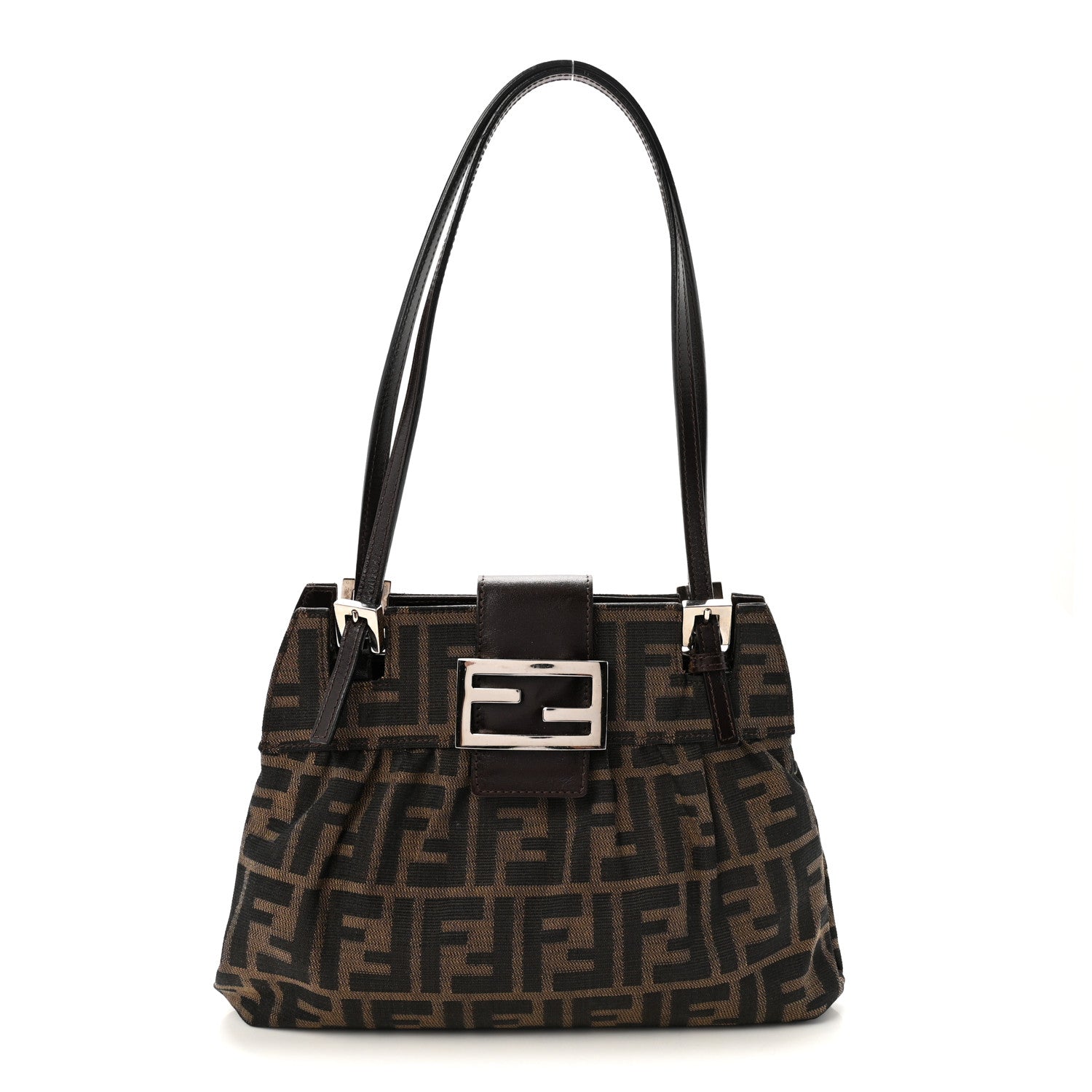 fendi tobacco monogram Vintage Zucca Bag in Brown Canvas and Leather with Gold Hardware Sellier top zip fastening Fendi Zucca Canvas Shoulder Bag