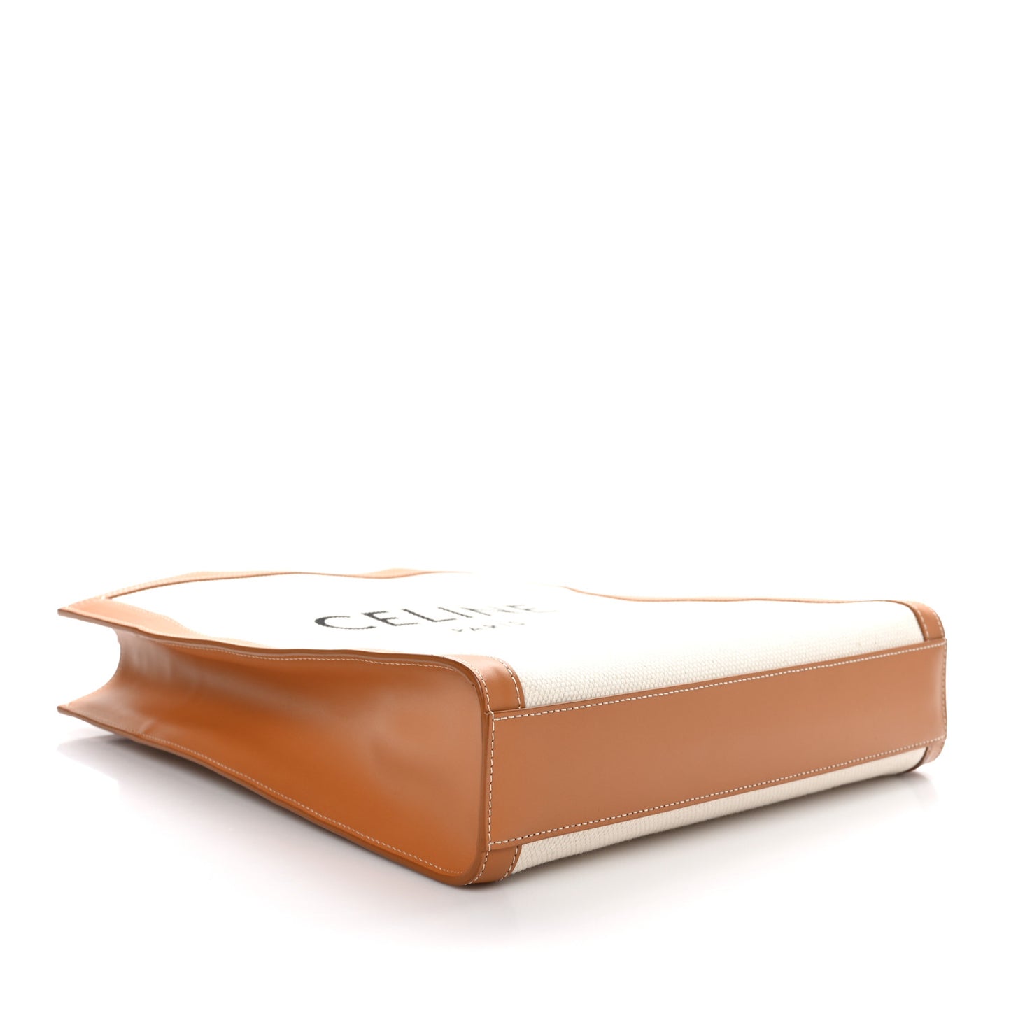Canvas Calfskin Logo Print Small Vertical Cabas Natural Tan