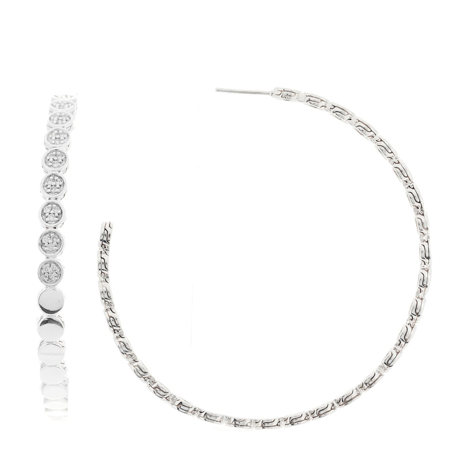 Sterling Silver Diamond 71mm Dot Hoop Earrings