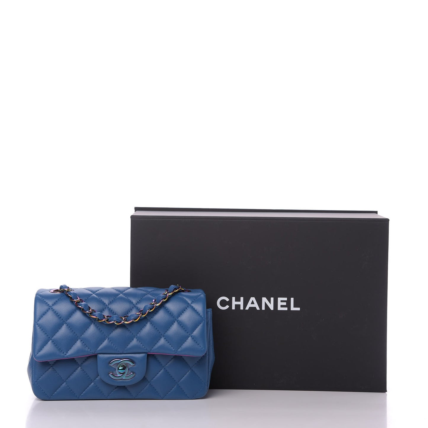 Lambskin Quilted Mini Rectangular Flap Blue Purple