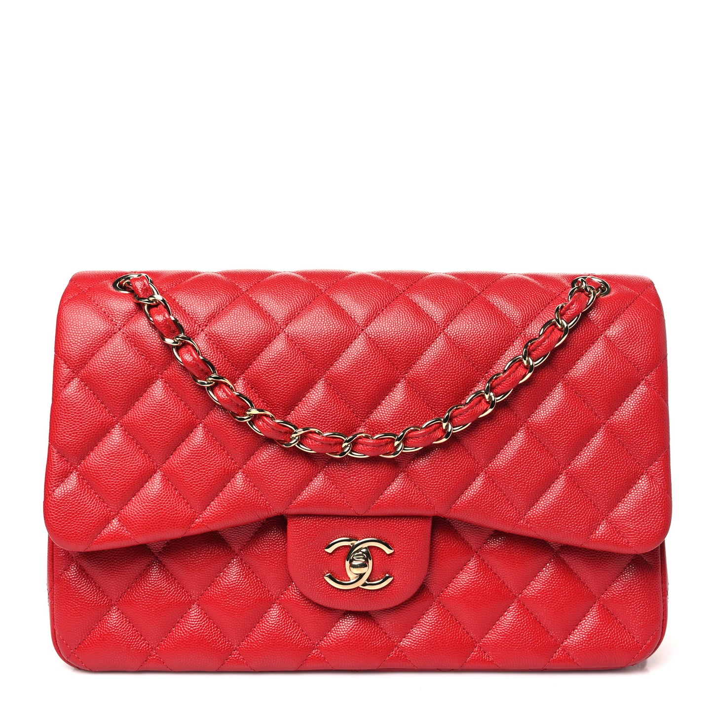 Caviar Quilted Jumbo Double Flap Red