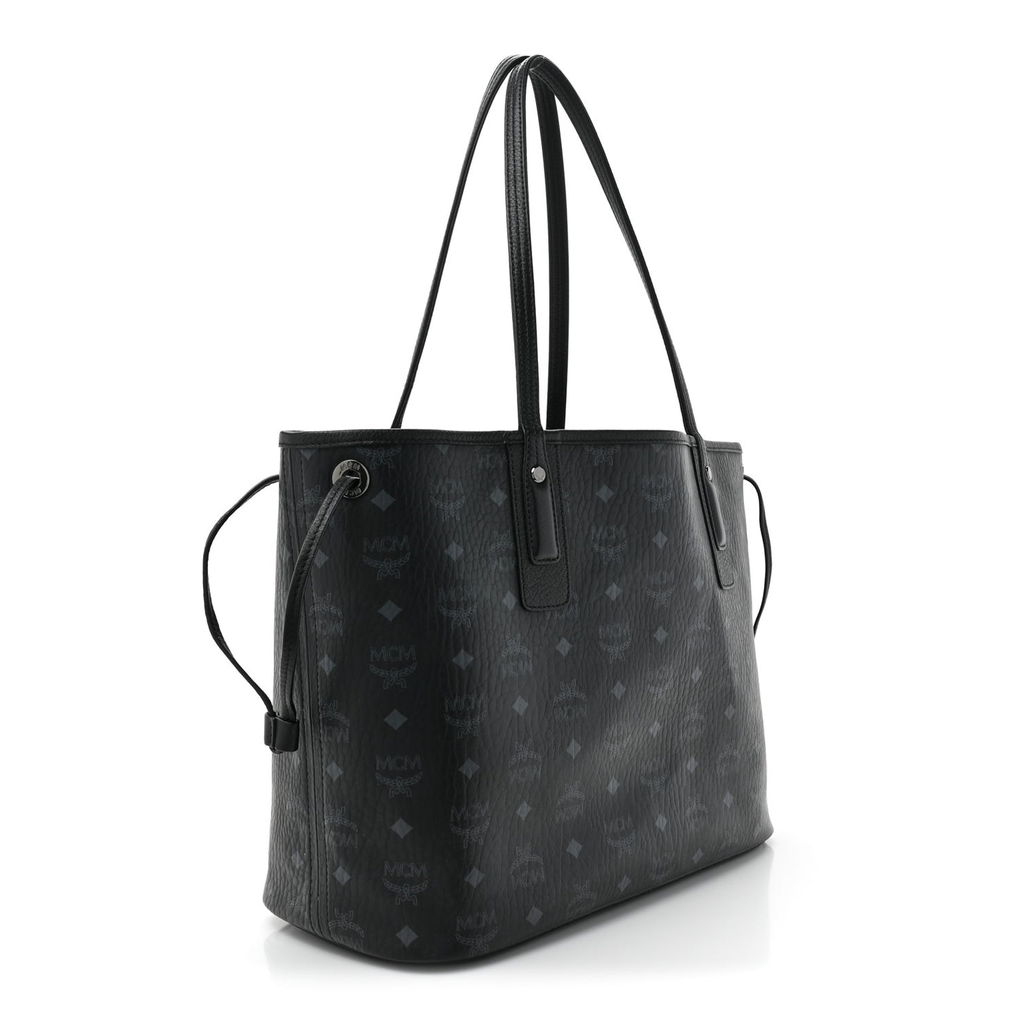 Grained Calfskin Visetos Medium Liz Reversible Shopper Tote Black
