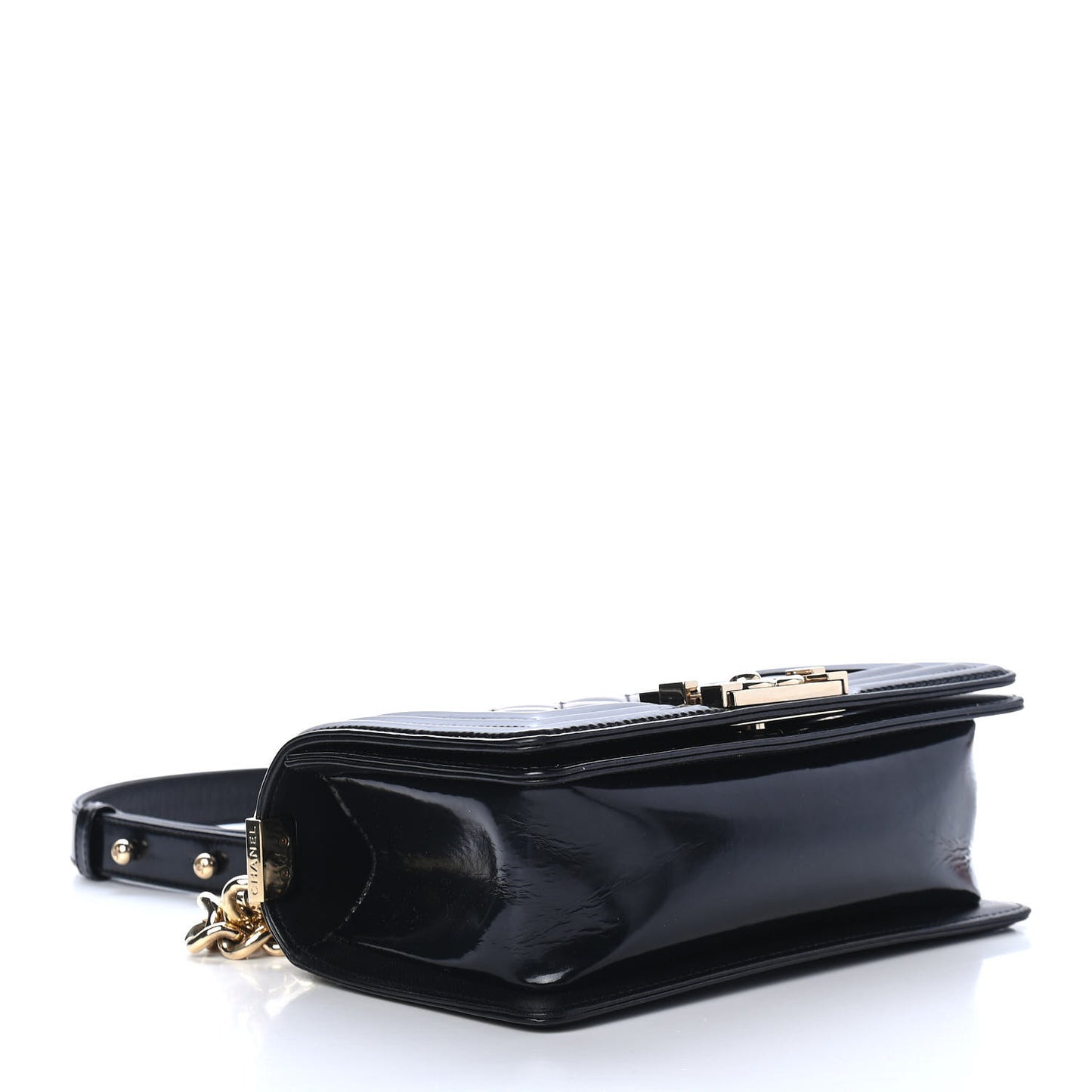 Patent Calfskin Quilted Small Boy Flap Black