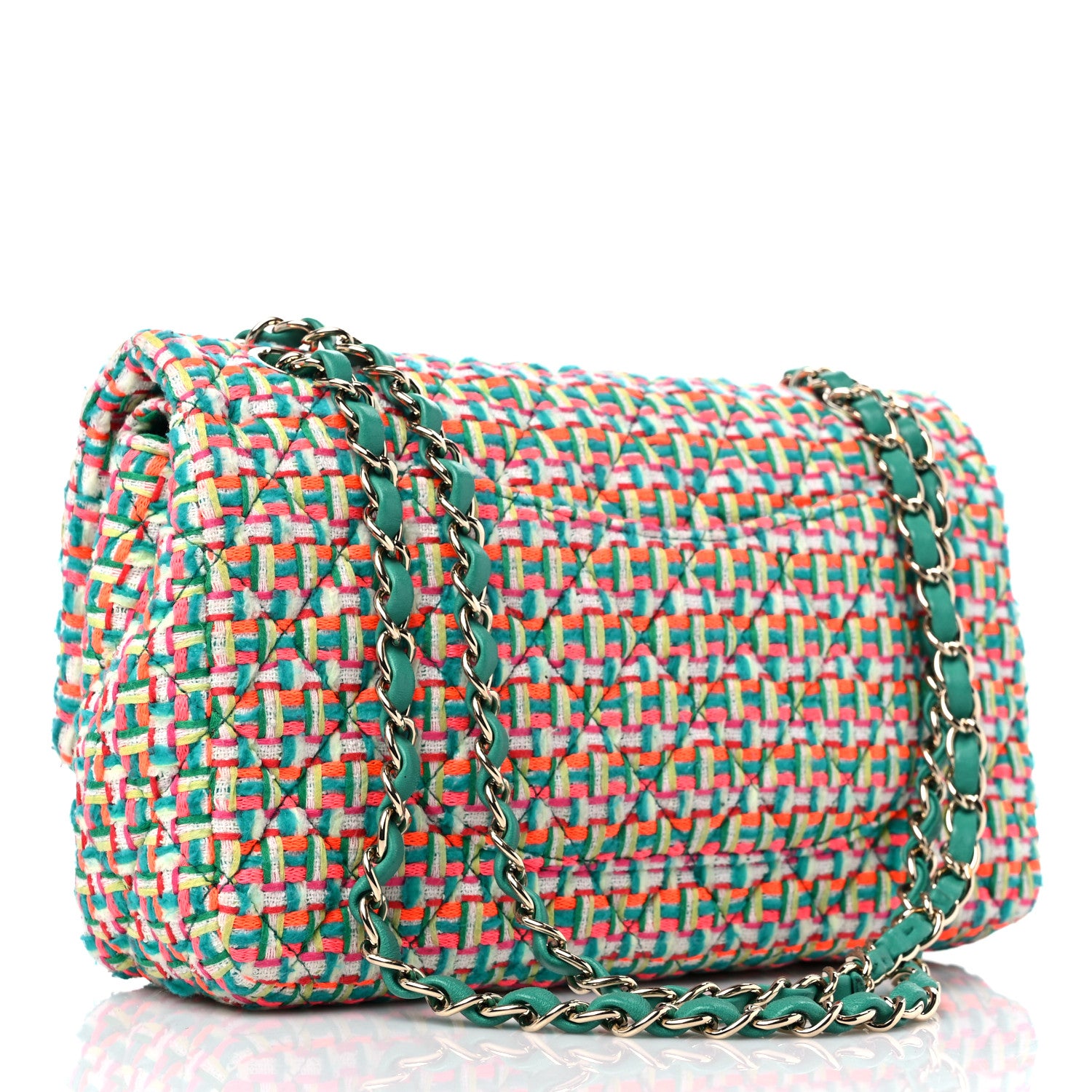 Chanel Tweed Quilted Medium Double Flap Multicolor Green 3 of 9