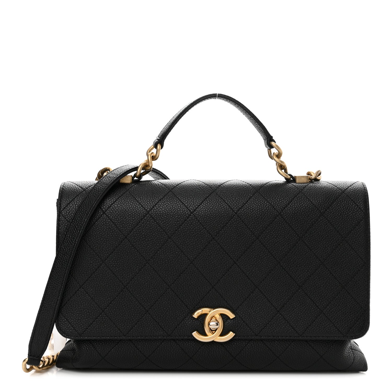 Chanel Grained Calfskin Stitched Flap Black 1 of 16