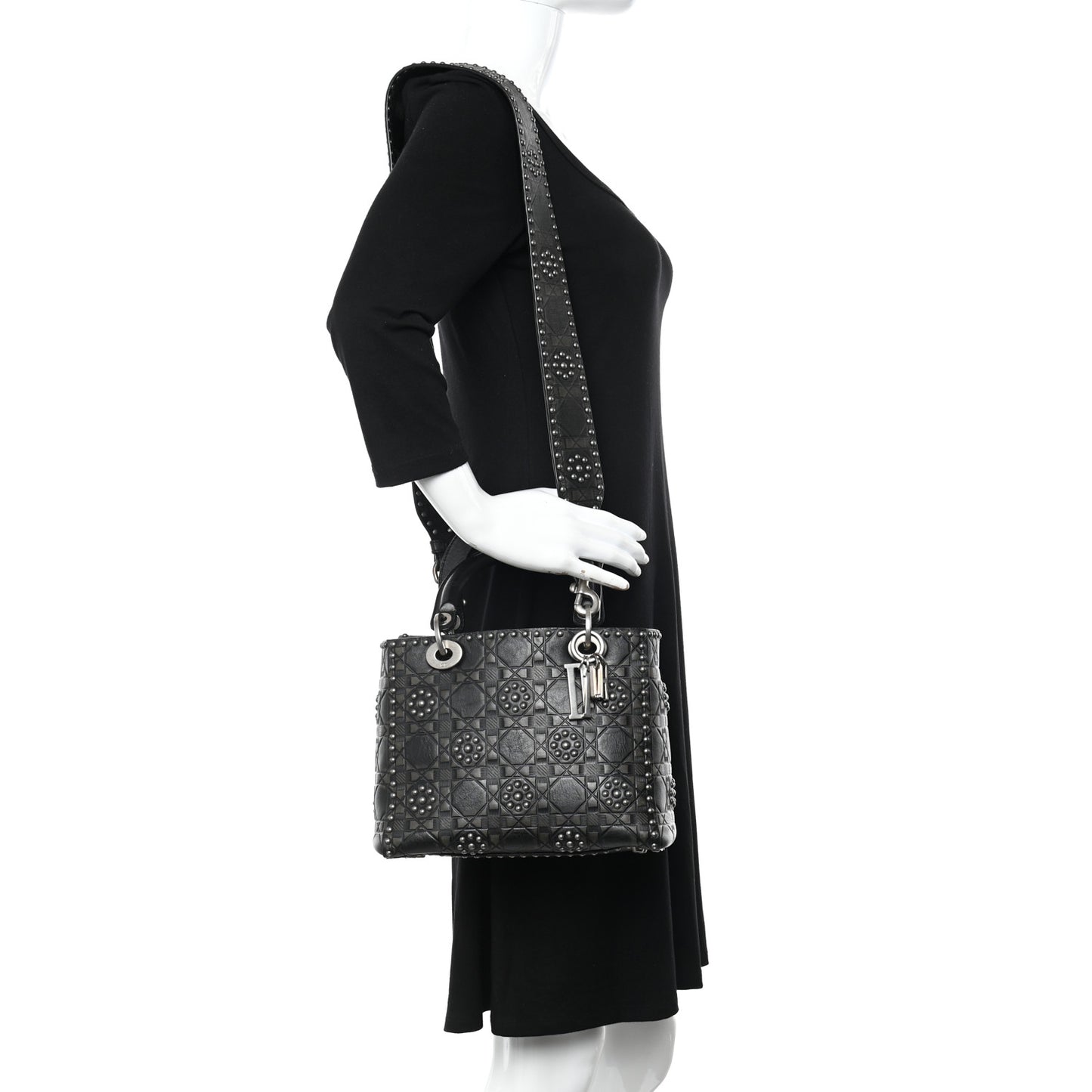 Calfskin Studded Flower Medium Lady Dior Black