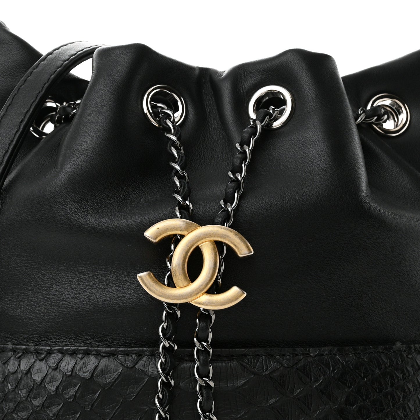 Snakeskin Calfskin Small Gabrielle Bucket Black