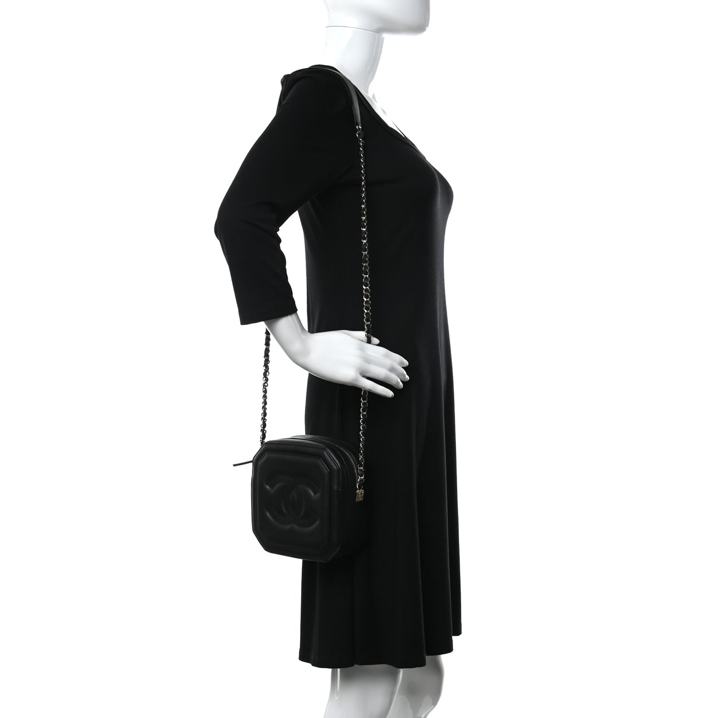 Calfskin CC Clock Camera Case Black
