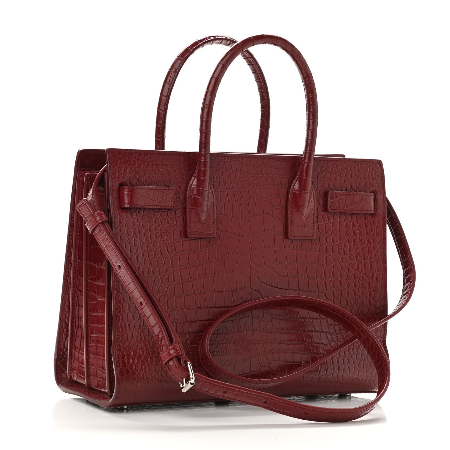 Calfskin Crocodile Embossed Small Sac de Jour Red Lacquer
