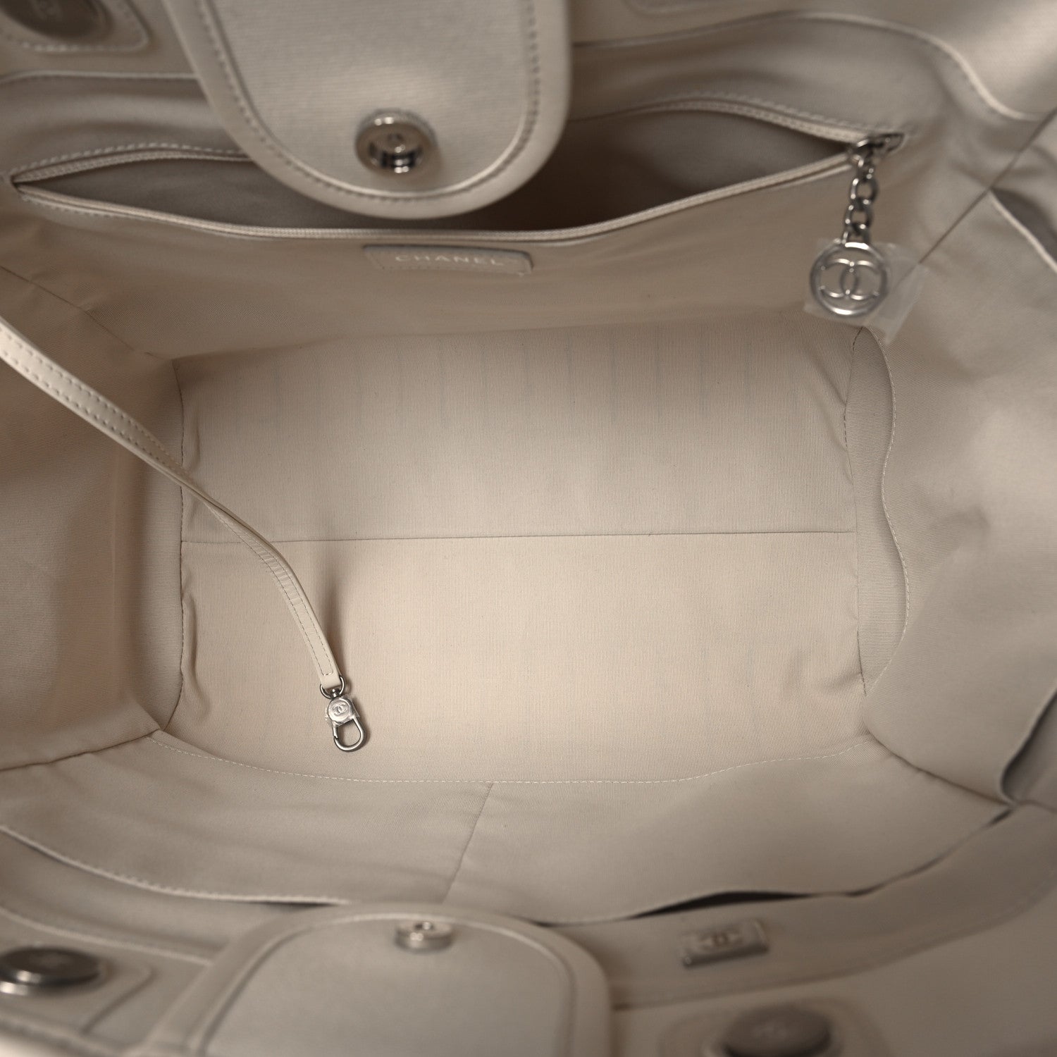 Chanel Canvas Calfskin Striped Medium Deauville Tote White Black 6 of 12