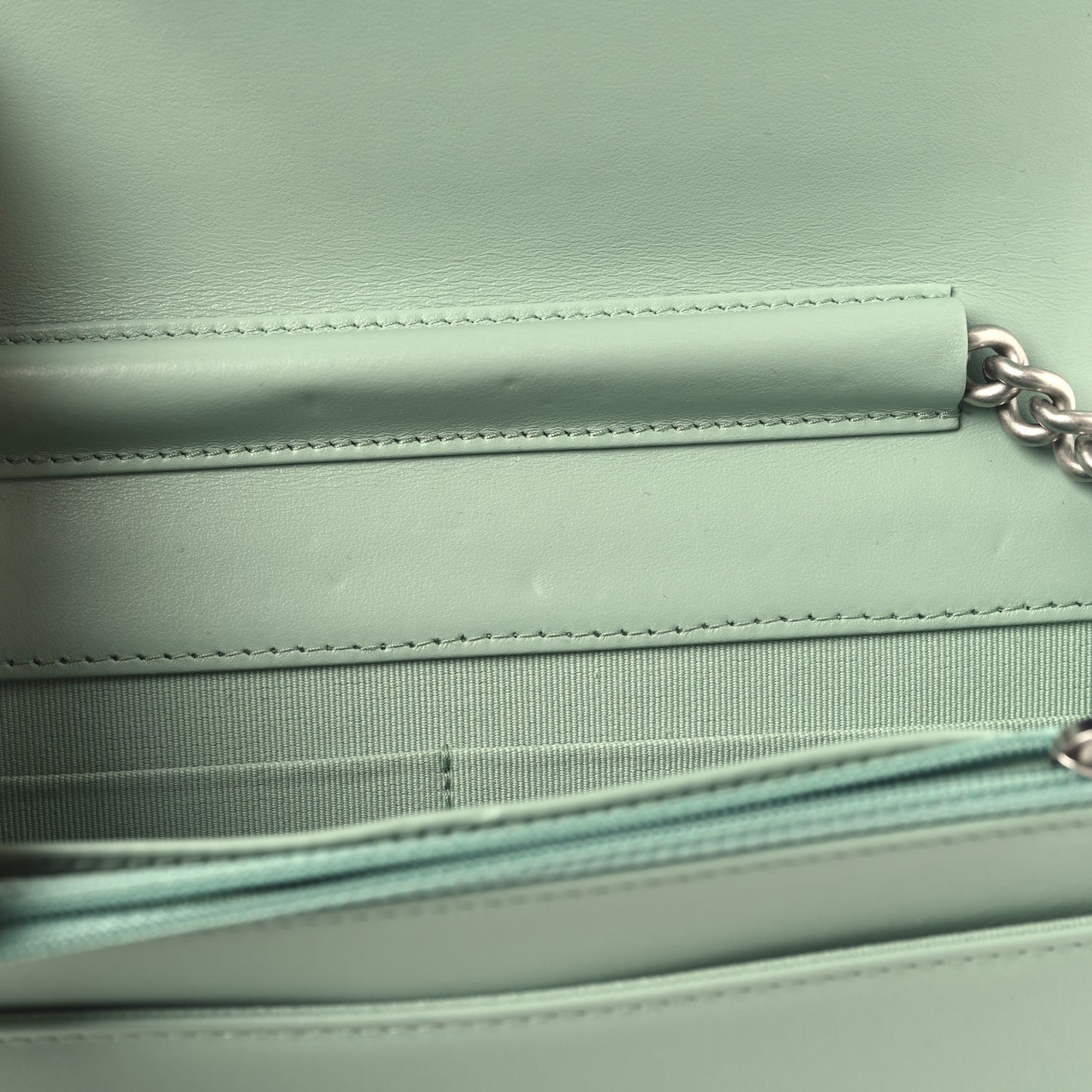 Caviar Quilted Boy Wallet On Chain WOC Light Green