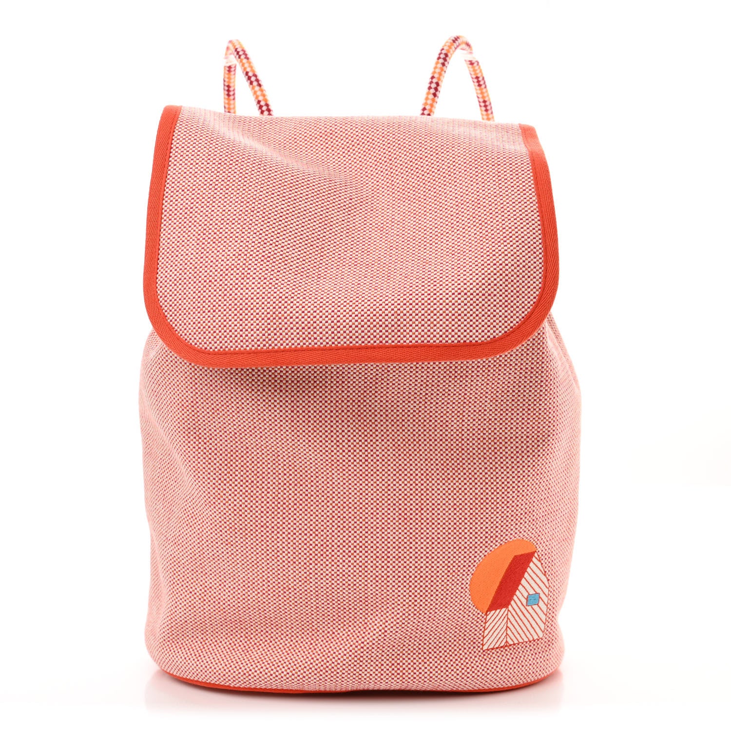 Hermes H Canvas Embroidered Les Cabanes Backpack Orange Feu  display picture 1