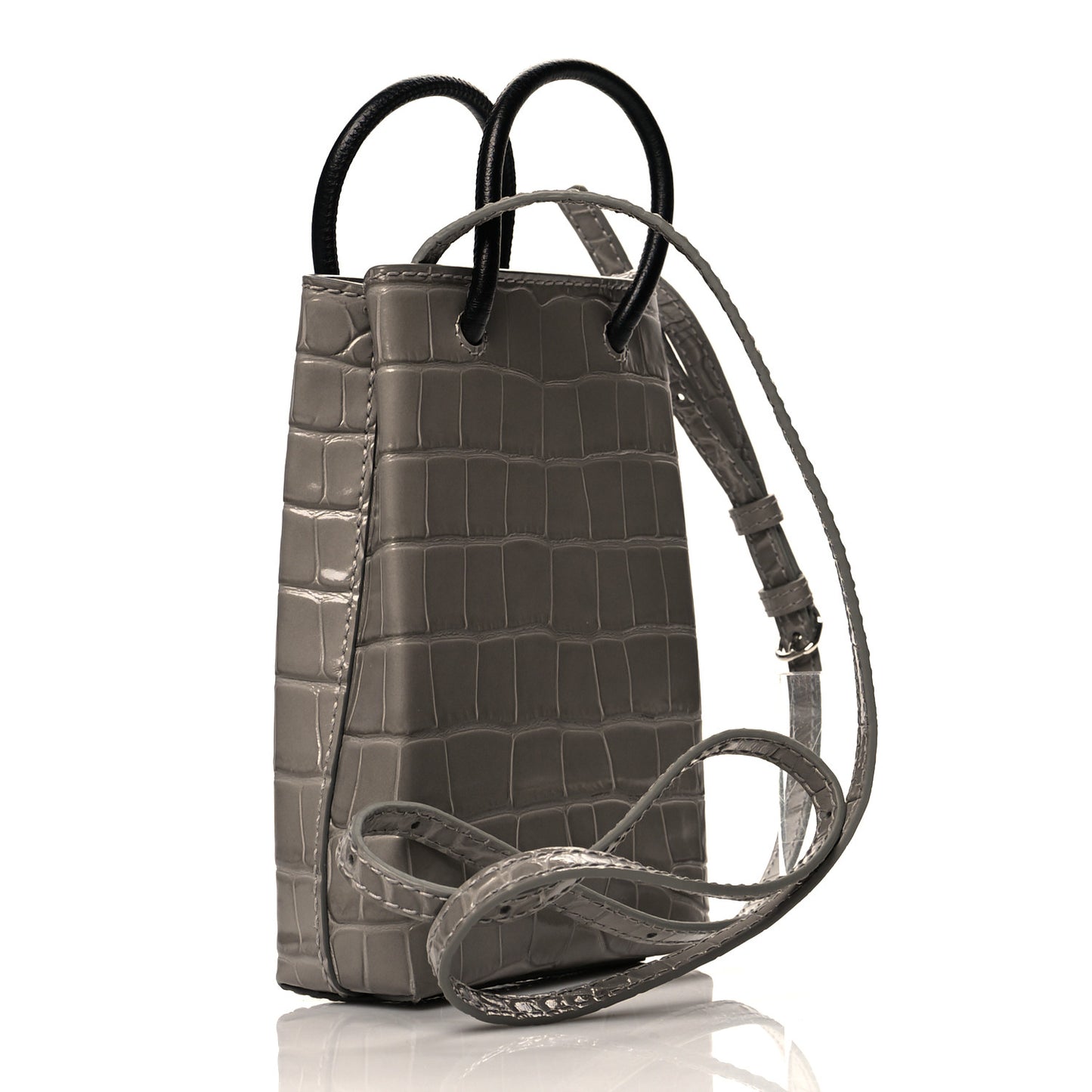 Calfskin Crocodile Embossed Logo Shopping Phone Holder Bag Steel Grey
