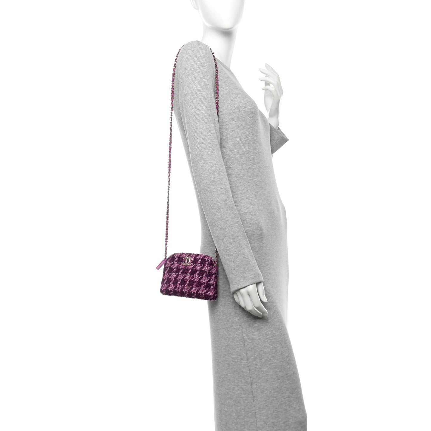 Tweed Quilted Mini Clutch With Chain Purple