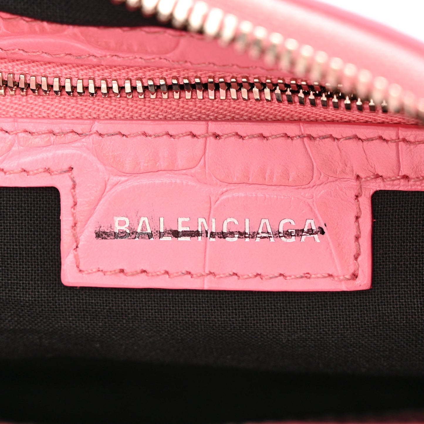 Extra Supple Calfskin Crocodile Embossed Small Le Cagole Shoulder Bag Sweet Pink