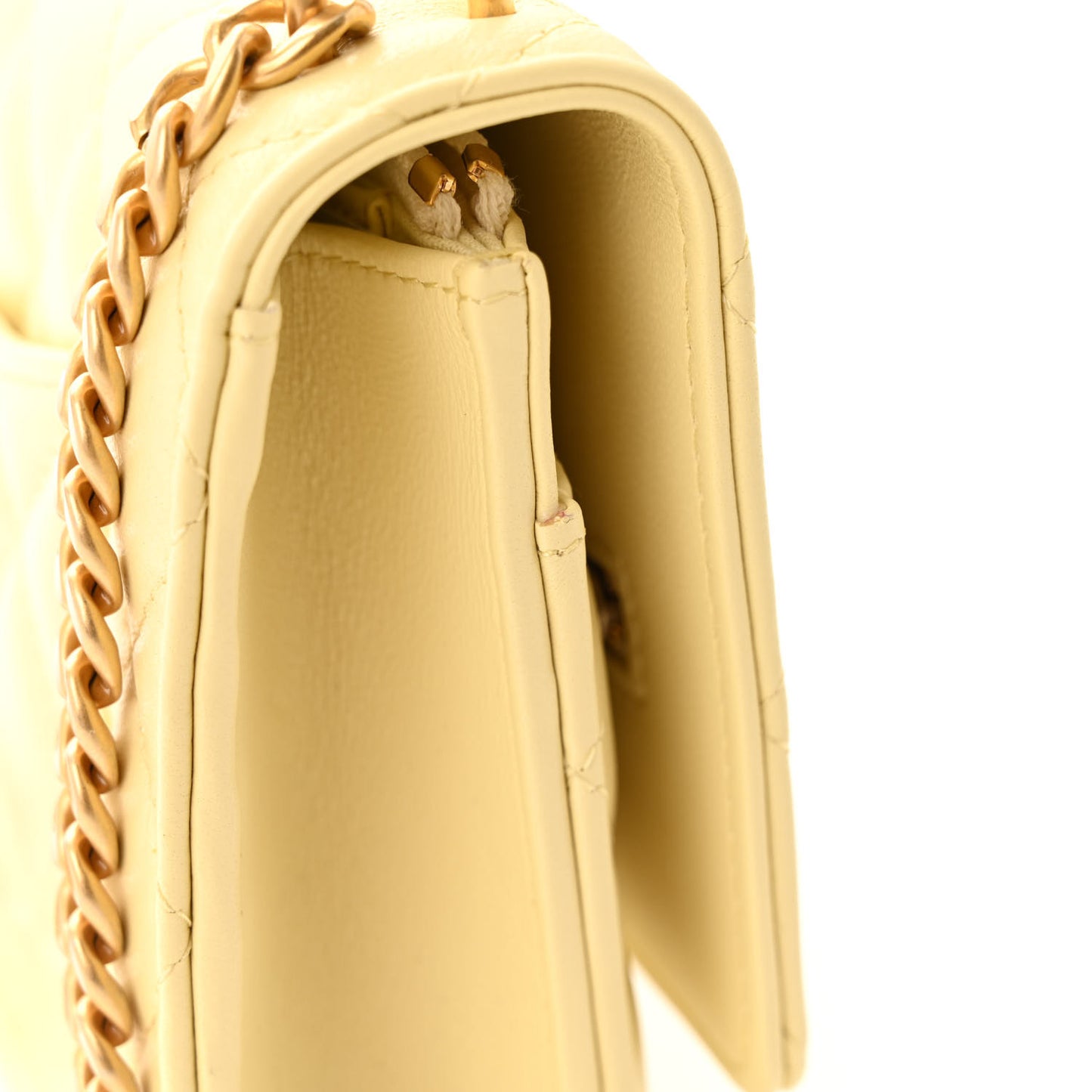 Lambskin Quilted Sweet Camellia Wallet on Chain WOC Light Yellow