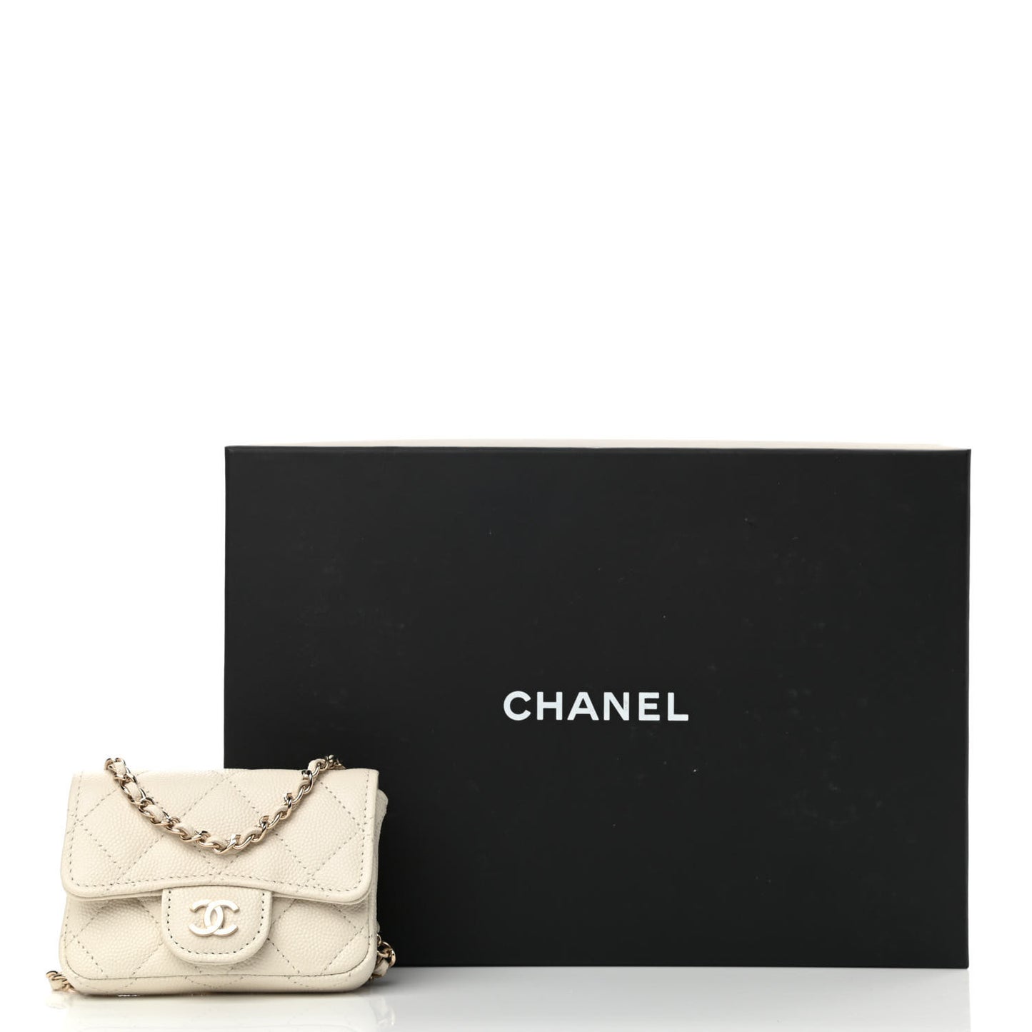 Caviar Quilted Mini Chain Belt Bag White