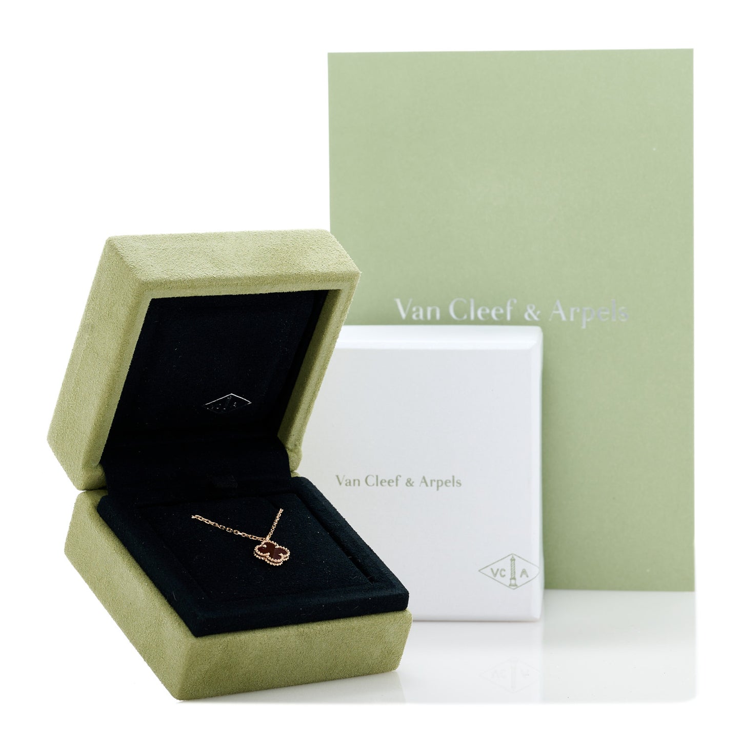 18K Rose Gold Carnelian Sweet Alhambra Pendant Necklace