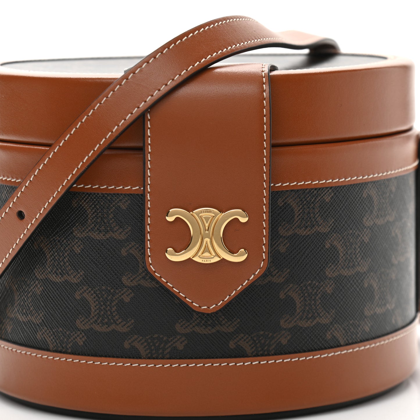 Calfskin Triomphe Canvas Medium Tambour Bag Tan