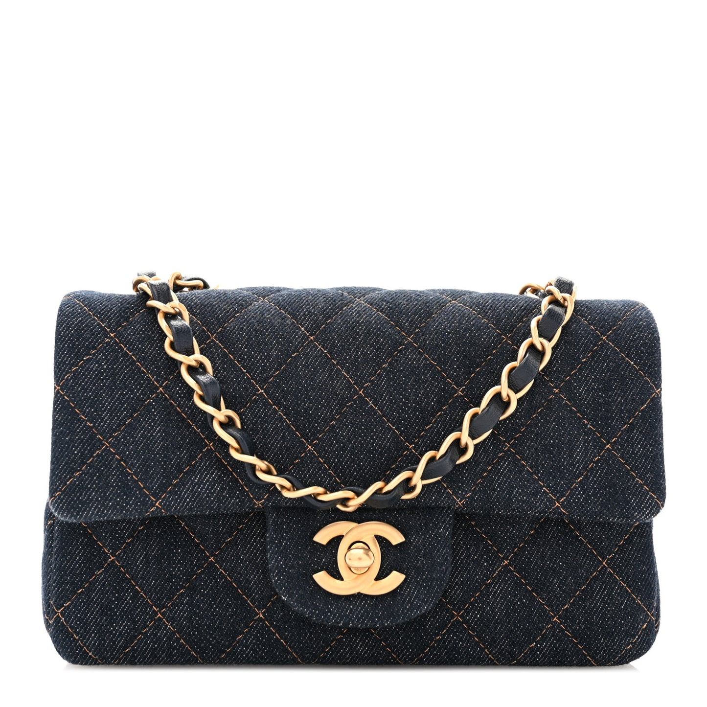 Denim Quilted Mini Rectangular Flap Dark Blue