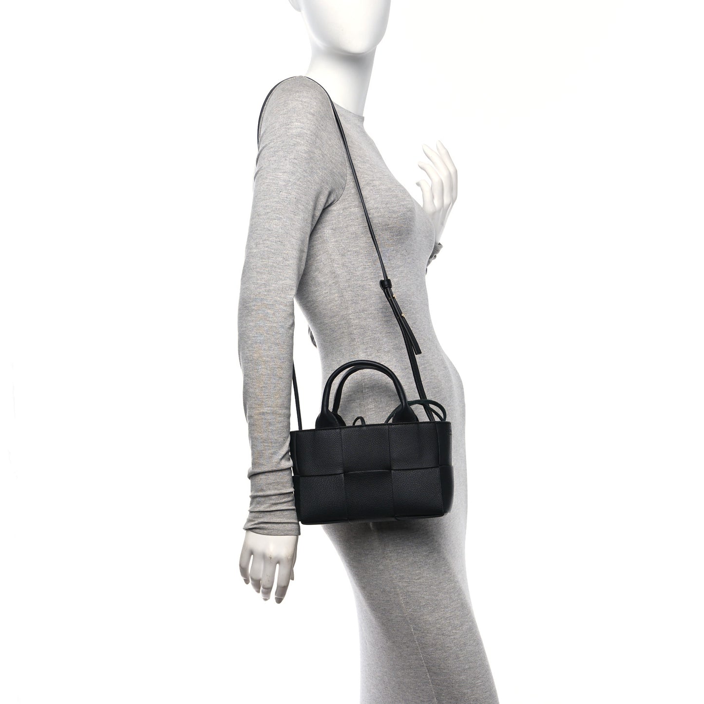 Grained Calfskin Intrecciato Candy Arco Tote Black