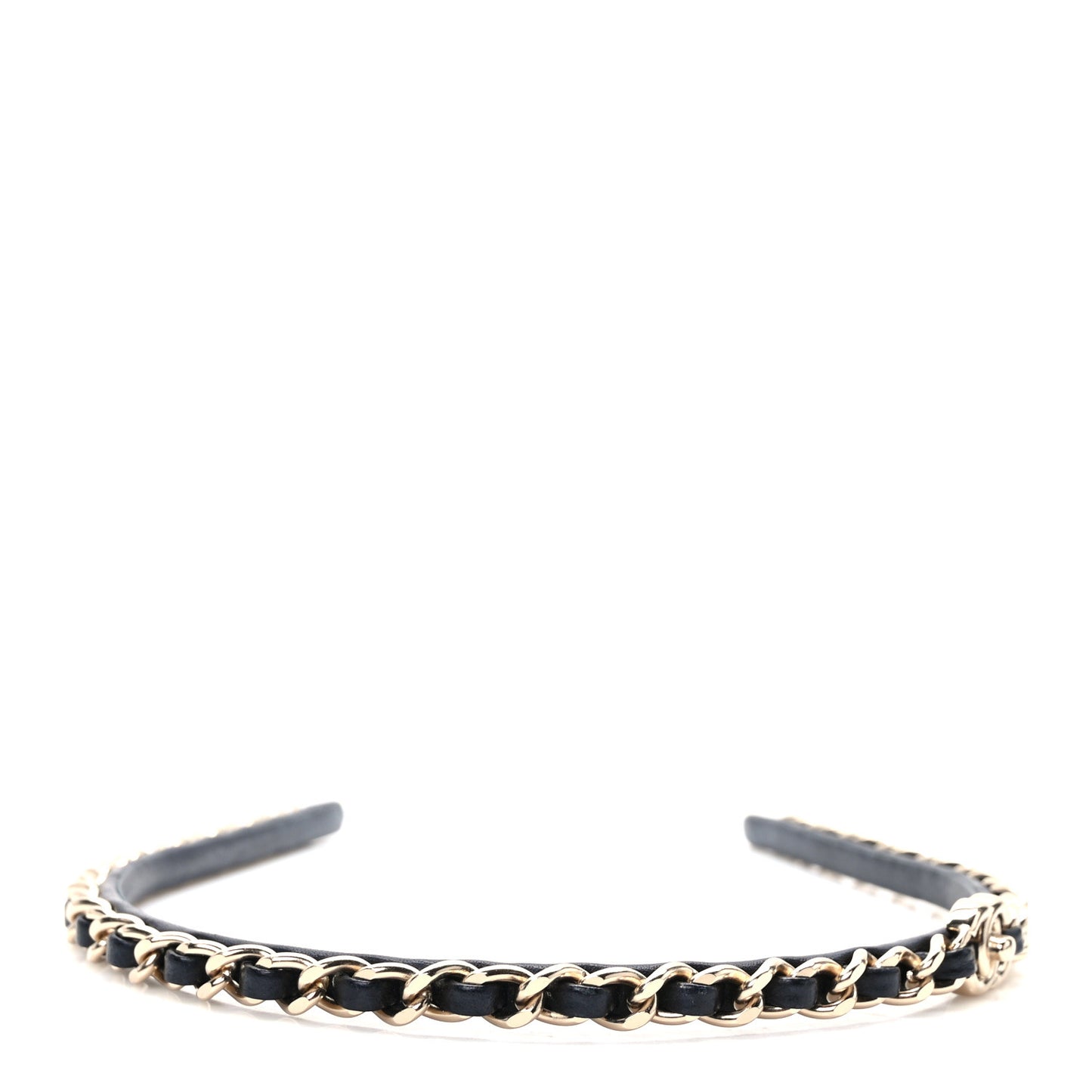Metal Lambskin CC Turnlock Chain Headband Gold Black