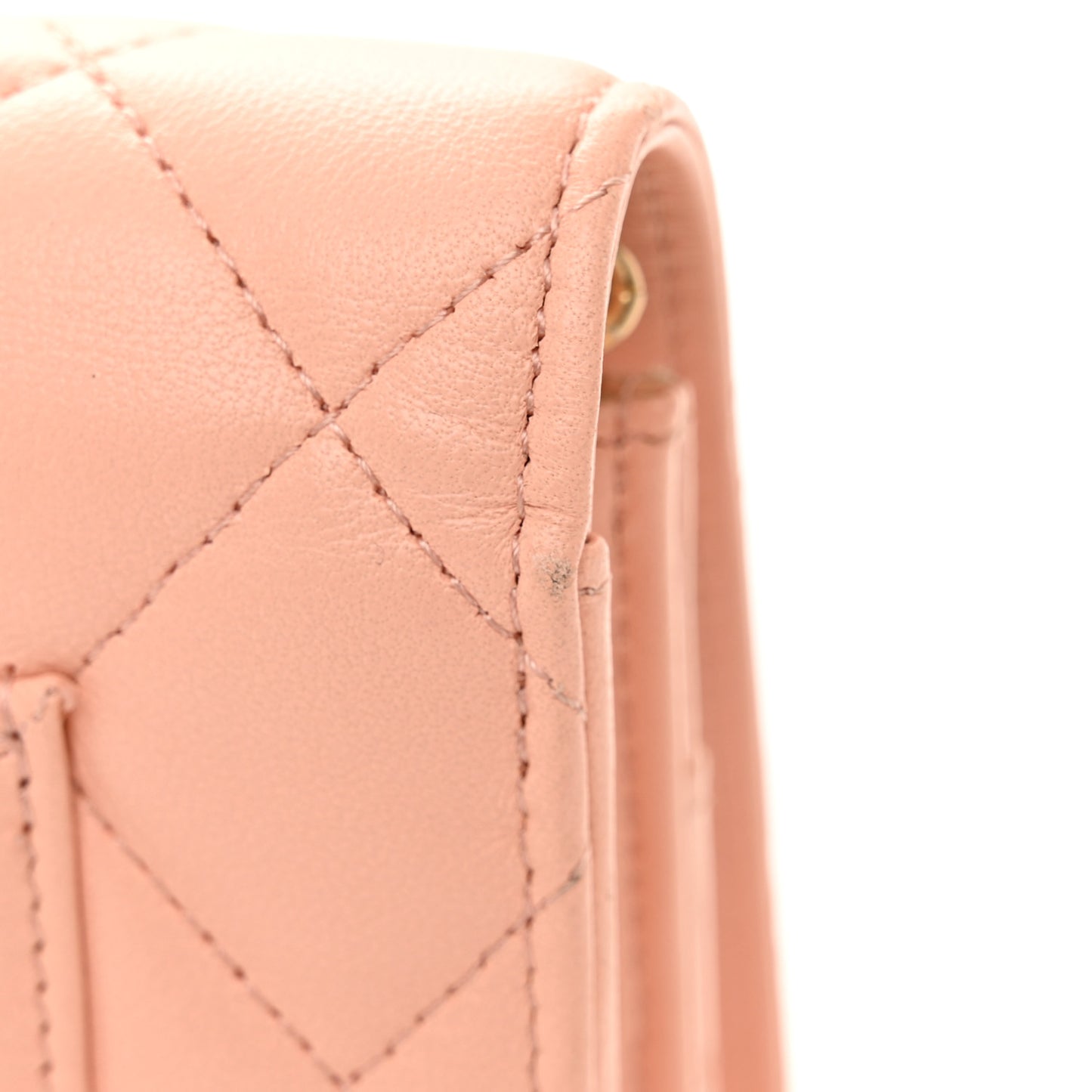 Lambskin Quilted Pearl Crush Wallet on Chain WOC Light Orange