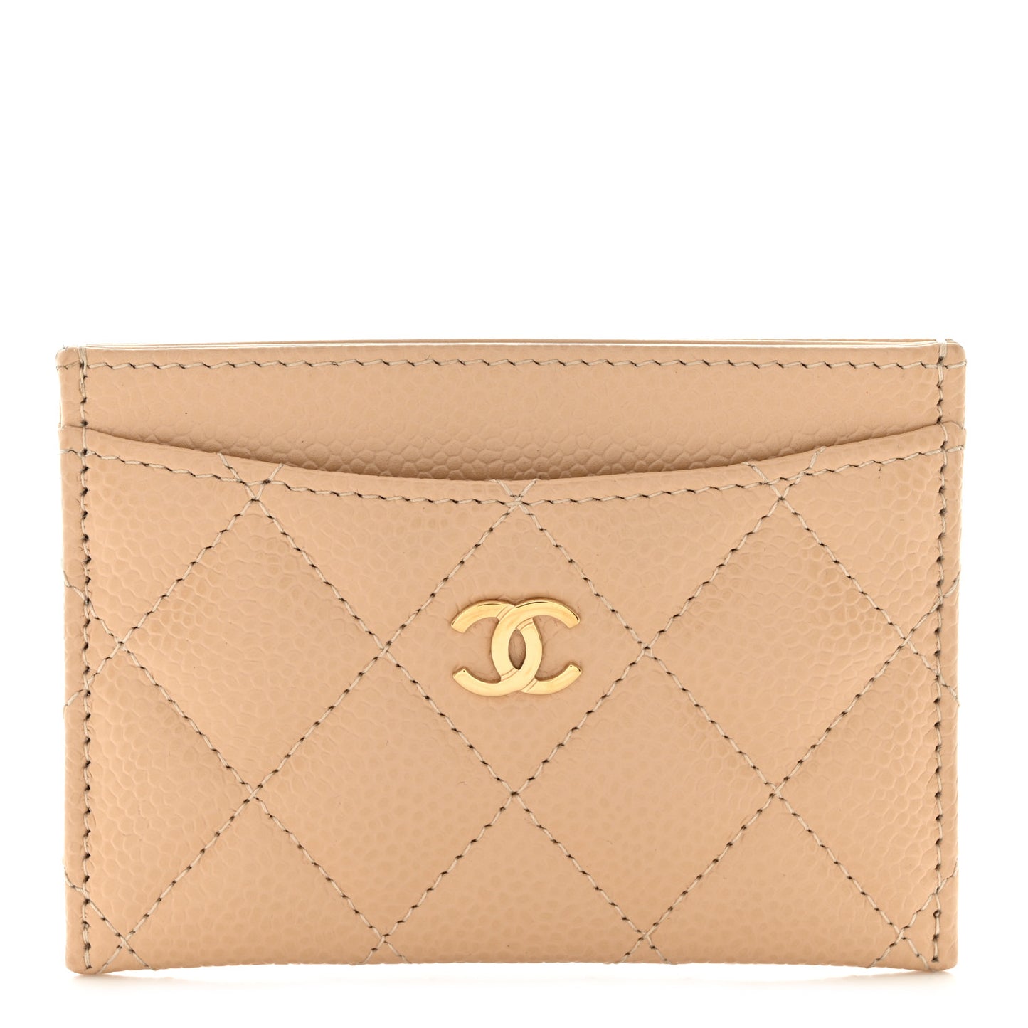 Caviar Quilted Card Holder Beige