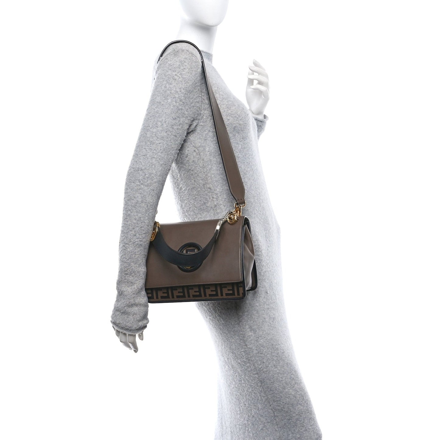Vitello Century F is Fendi Bi-Color FF 1974 Embossed Kan I Shoulder Bag Maya Black