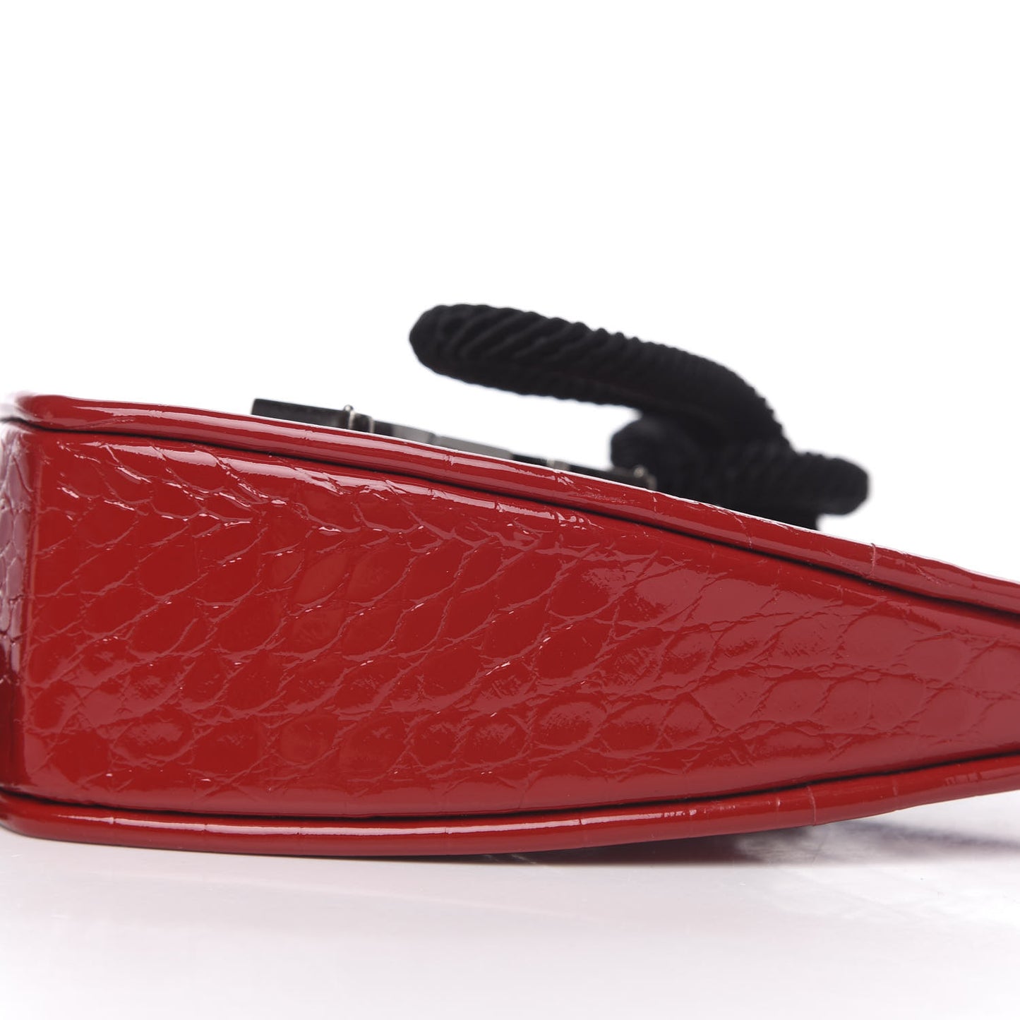 Patent Crocodile Embossed Sac Coeur Heart Shaped Clutch Red