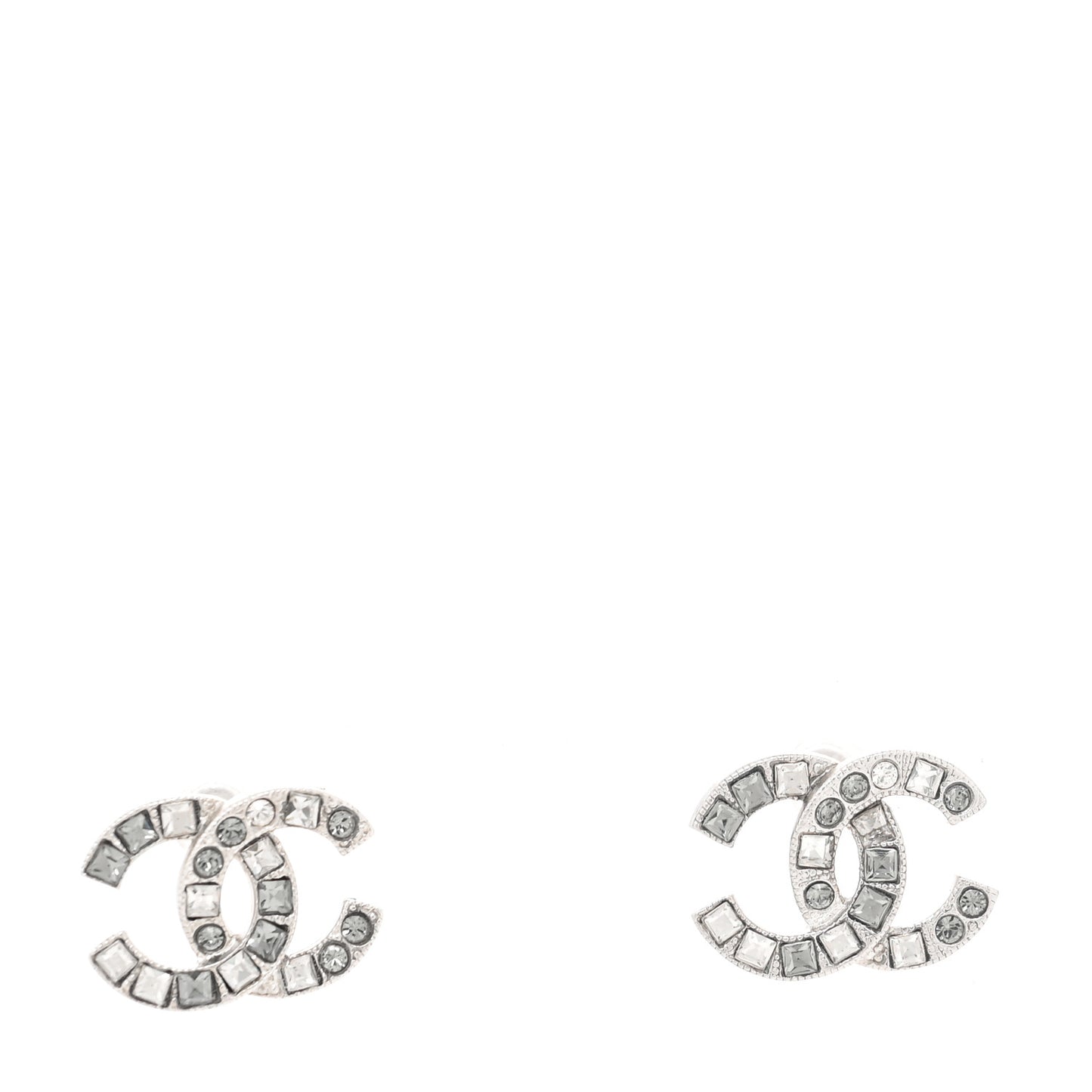Baguette Crystal CC Earrings Silver Grey