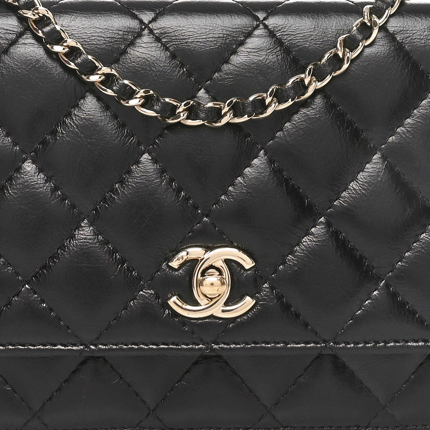 Chanel Shiny Aged Calfskin Enamel Logo Quilted Wallet On Chain WOC Black 8 of 10
