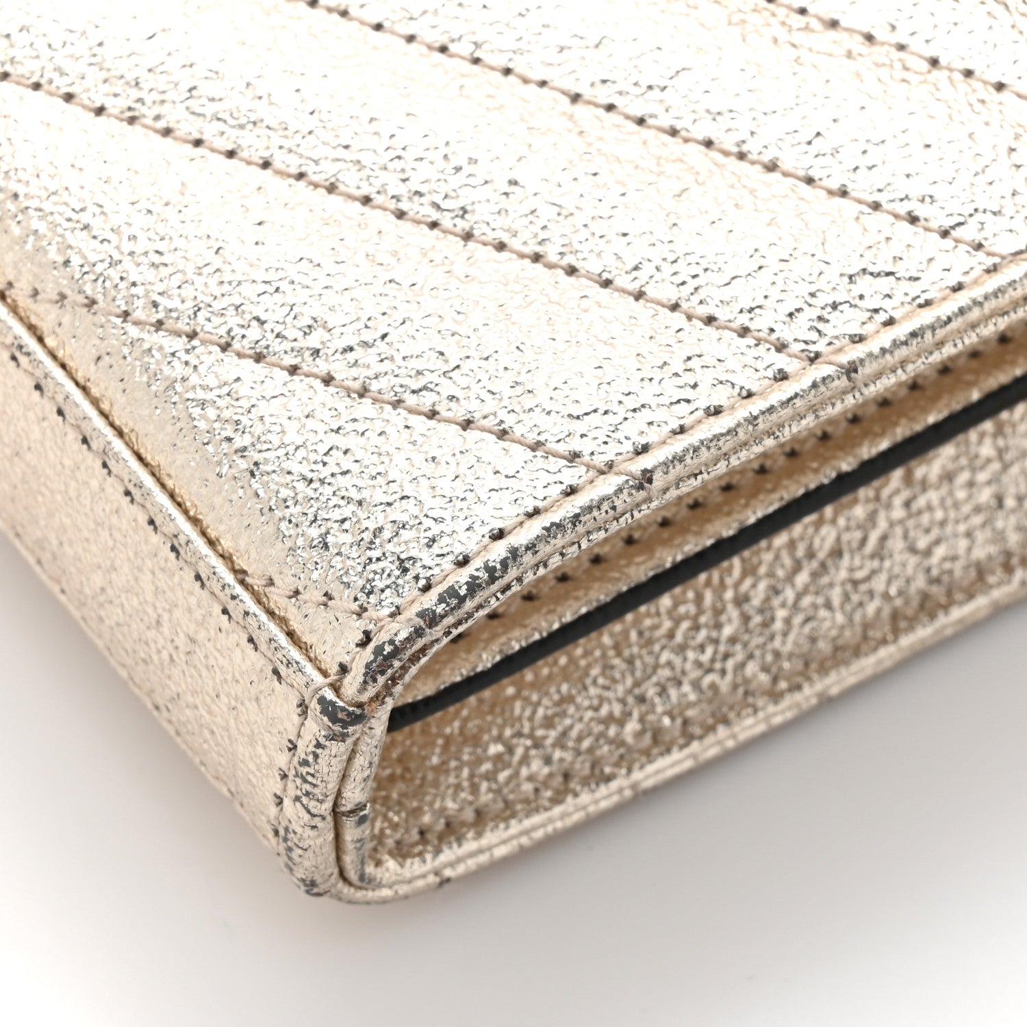 Saint Laurent Metallic Crackled Calfskin Matelasse Chevron Monogram Chain Wallet Gold 15 of 17