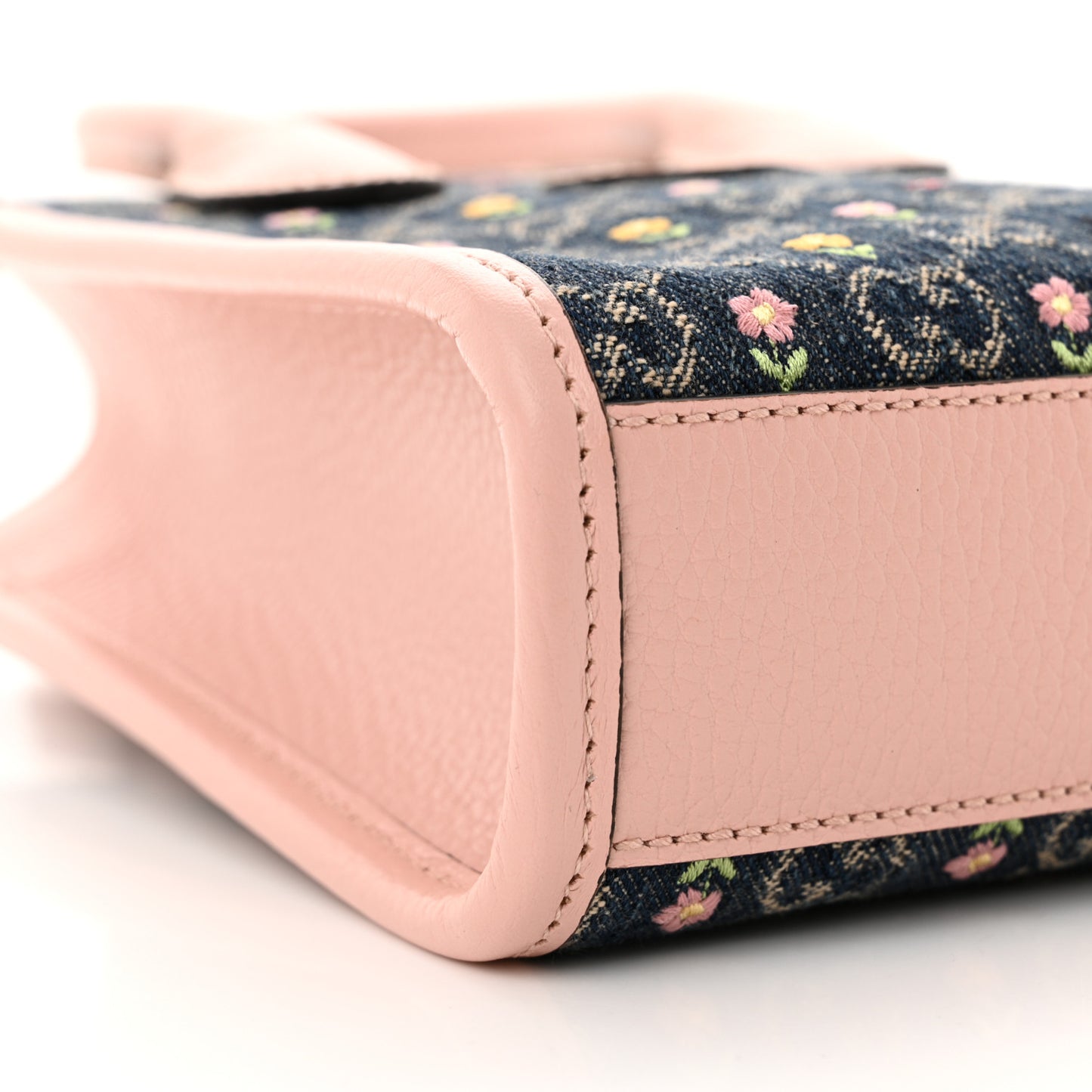 Denim Dollar Calfskin GG Monogram Mini Retro Interlocking G Tote Bag Blue Tea Multicolor Powder Pink