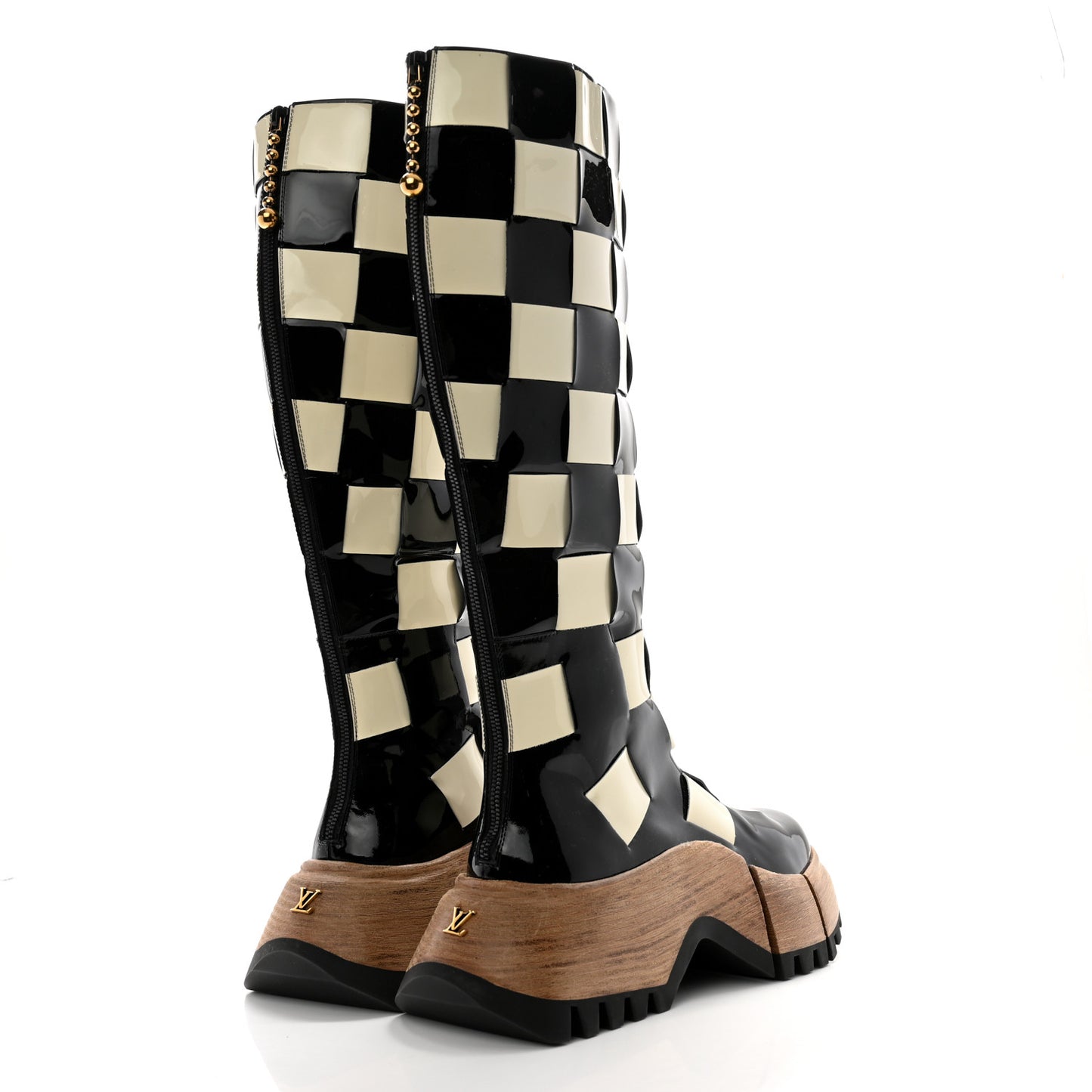 Patent Calfskin LV Zoom High Boots 39 Black White