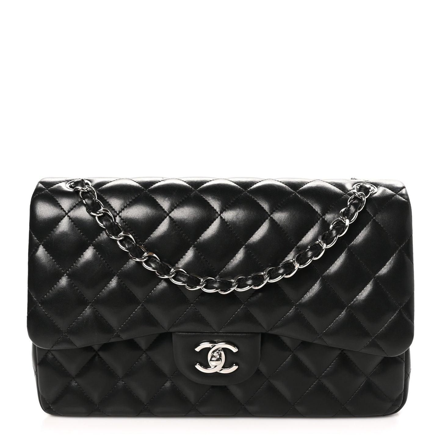 Lambskin Quilted Jumbo Double Flap Black