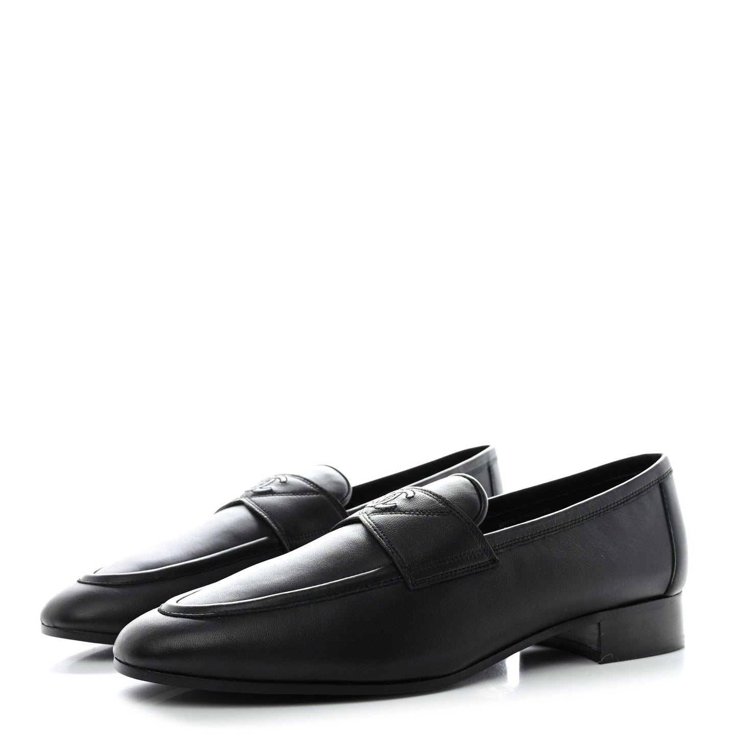 Calfskin Lambskin CC Loafers 39 Black