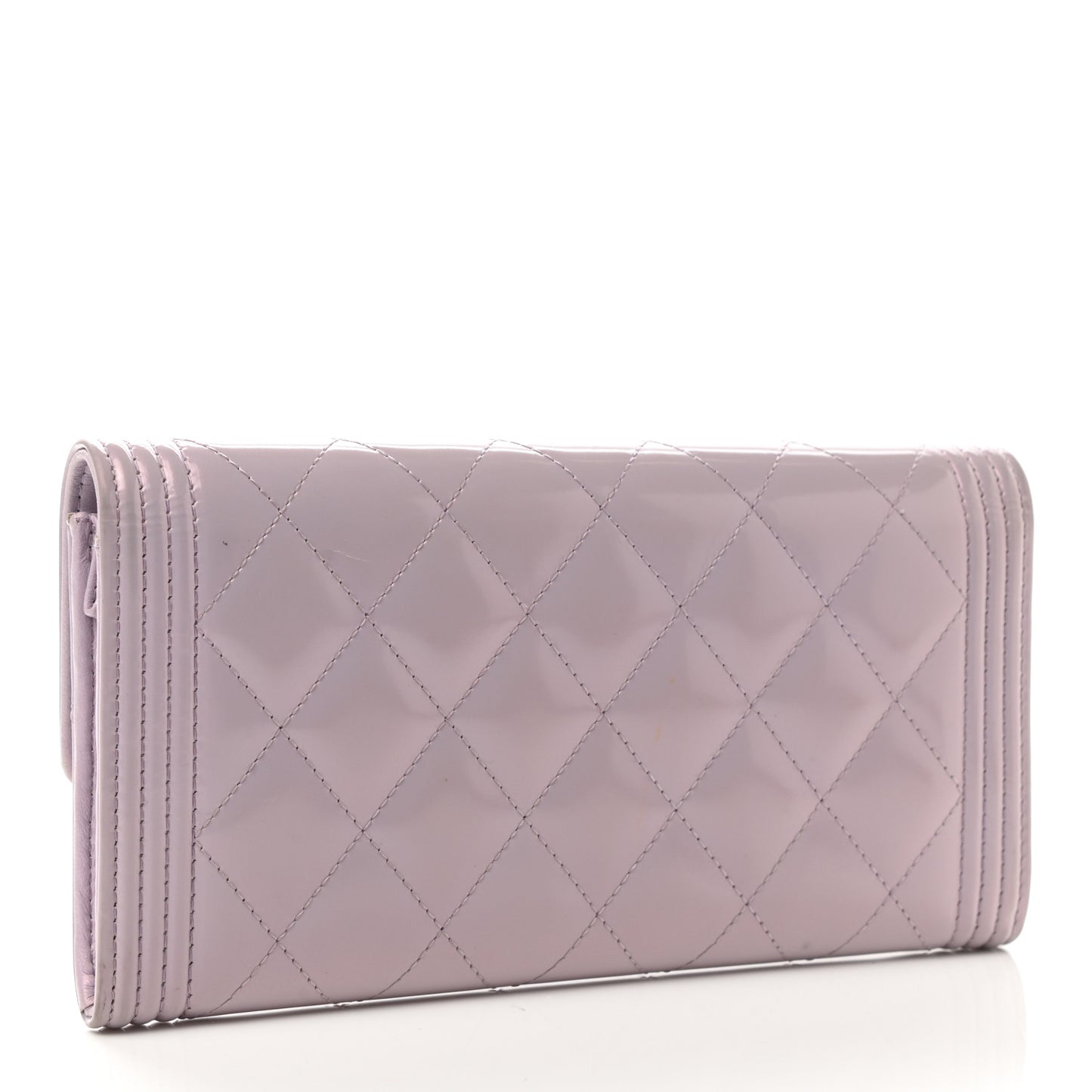 Patent Calfskin Quilted Boy Flap Wallet Light Purple