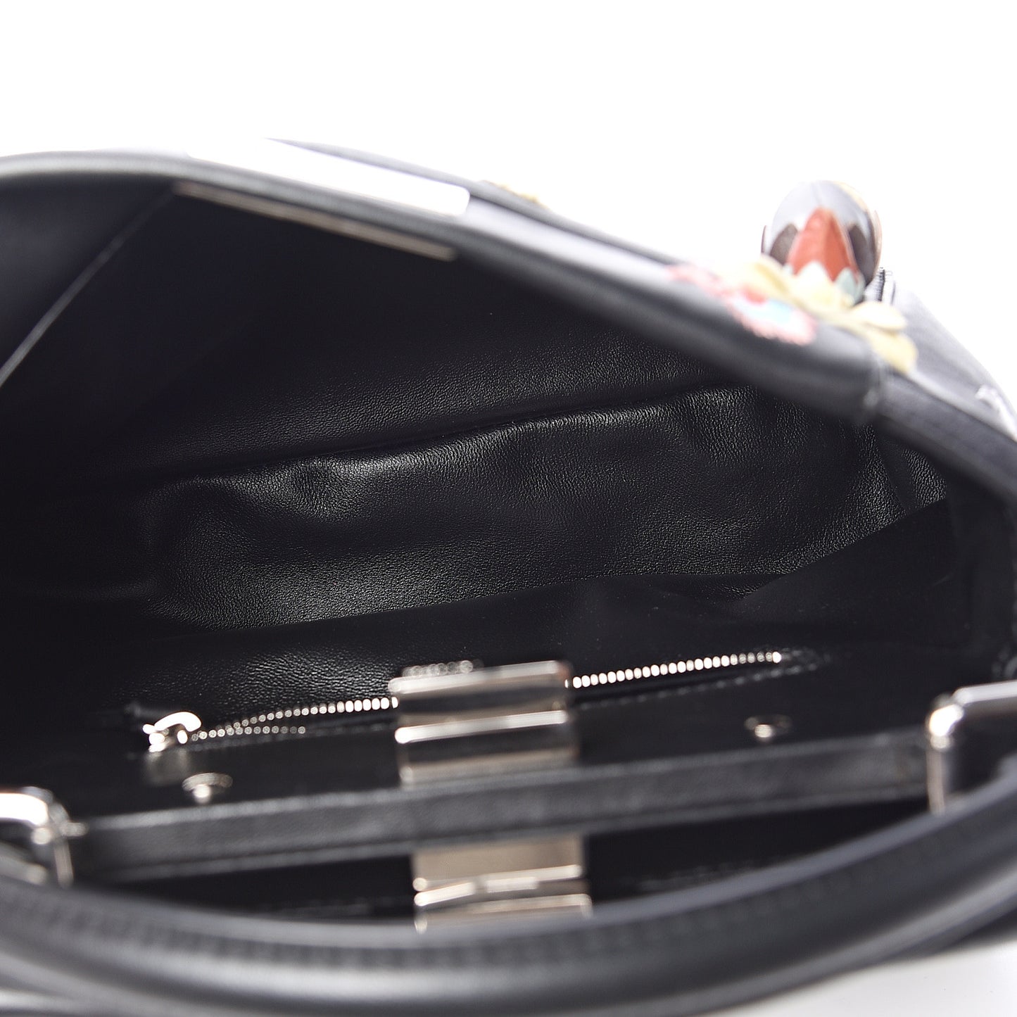 Nappa Rosebud Embroidered Mini Peekaboo Iconic Satchel Black Multicolor
