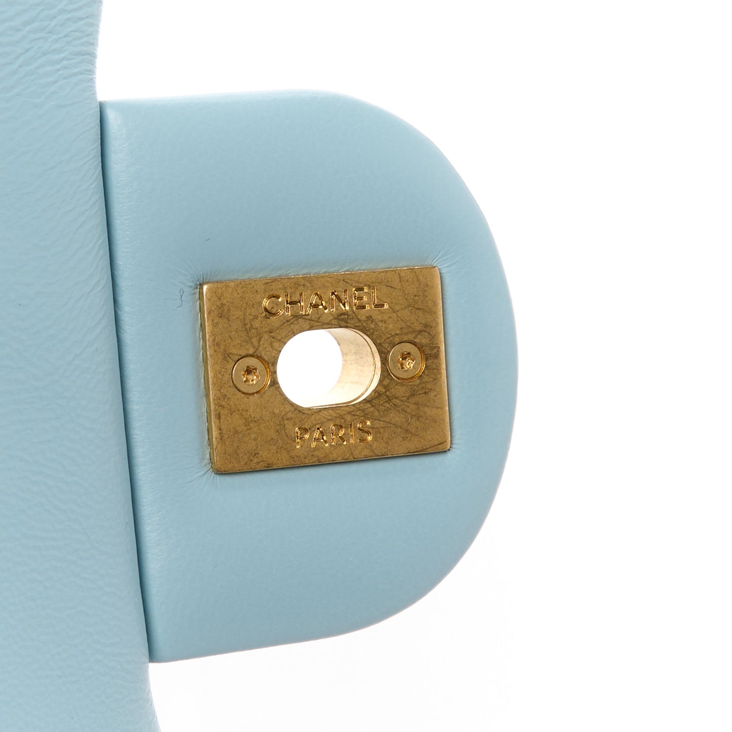 Lambskin Enamel Quilted Mini Pending CC Square Flap Light Blue
