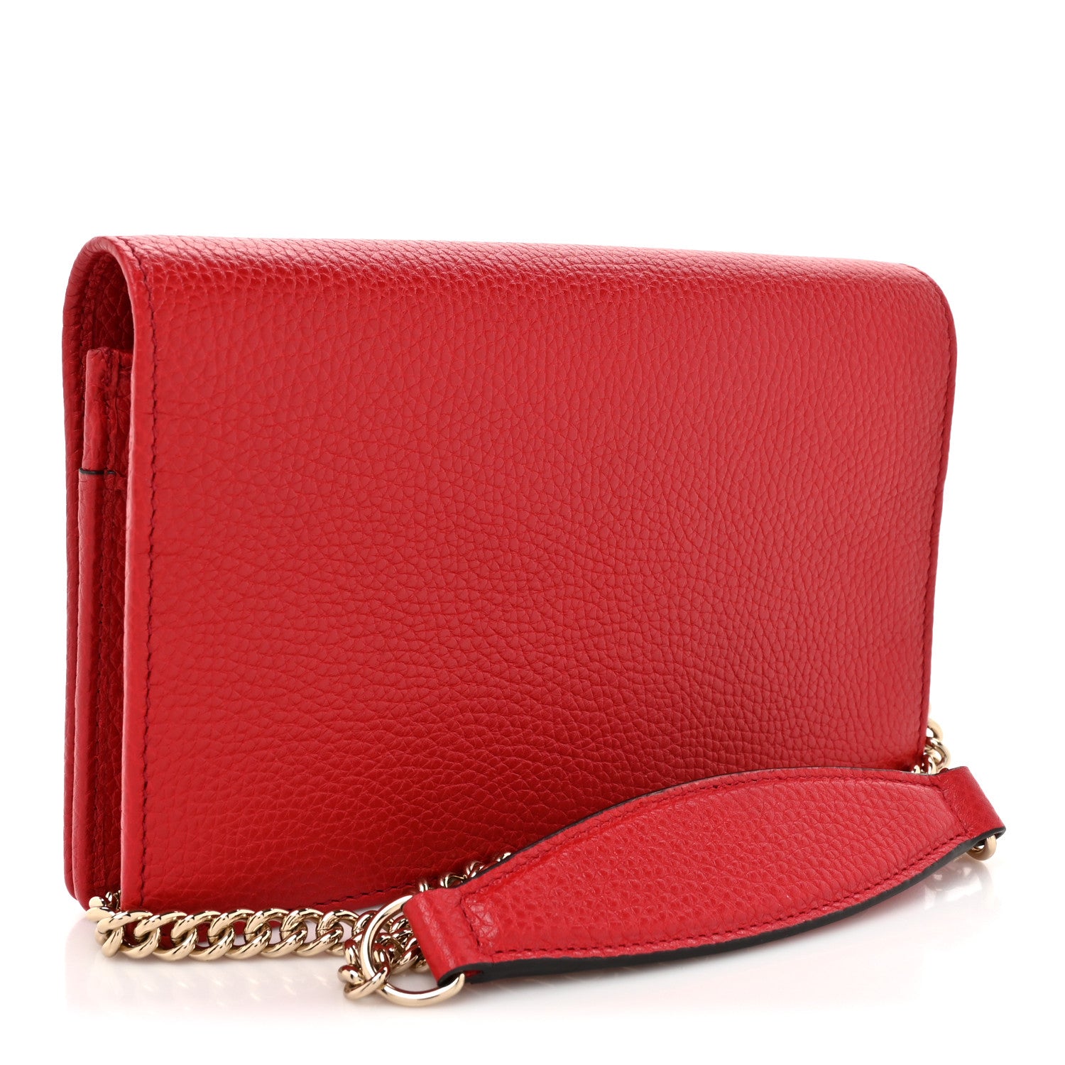 Gucci Pebbled Calfskin Soho Wallet on Chain Hibiscus Red 3 of 10