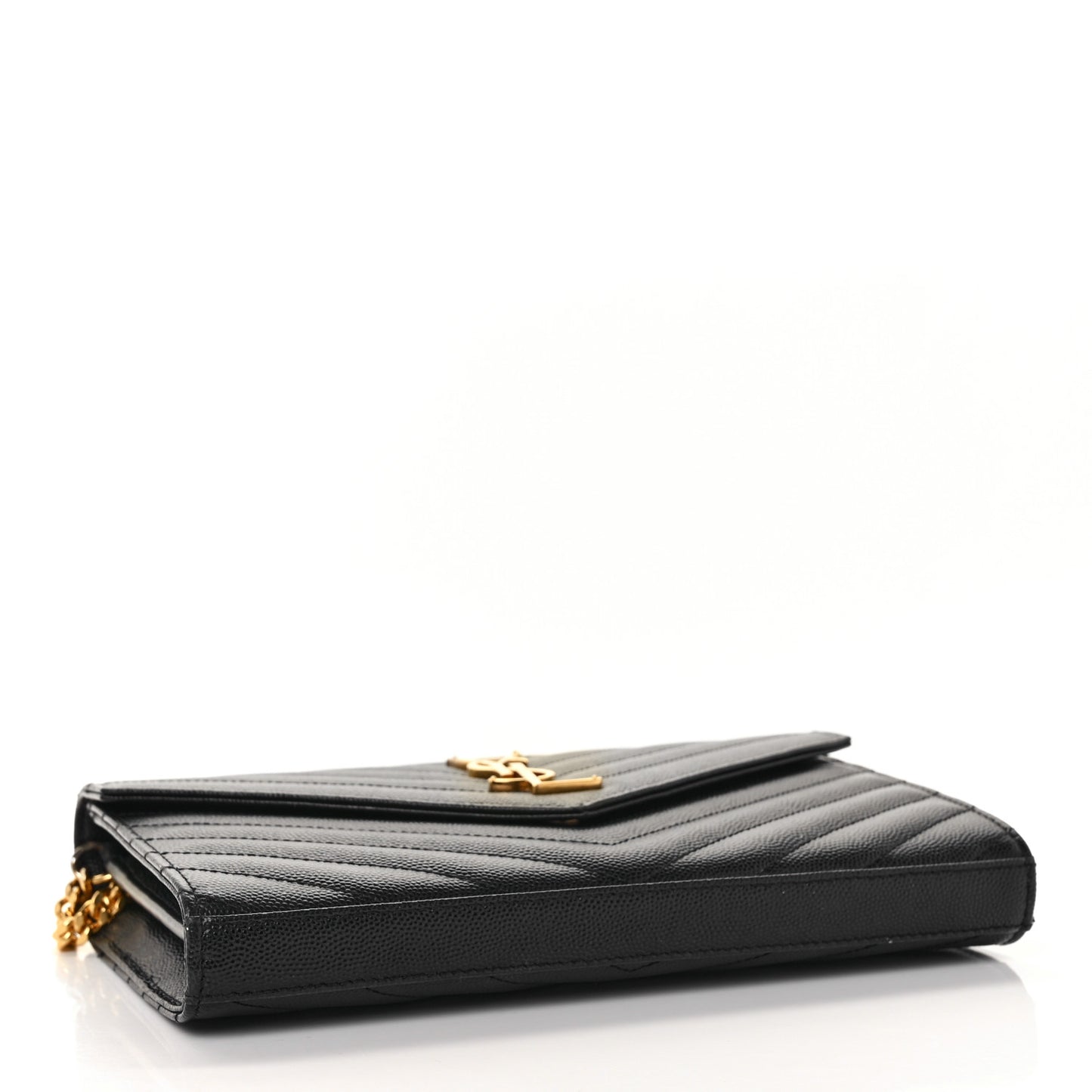 Grain De Poudre Matelasse Chevron Monogram Chain Wallet Black