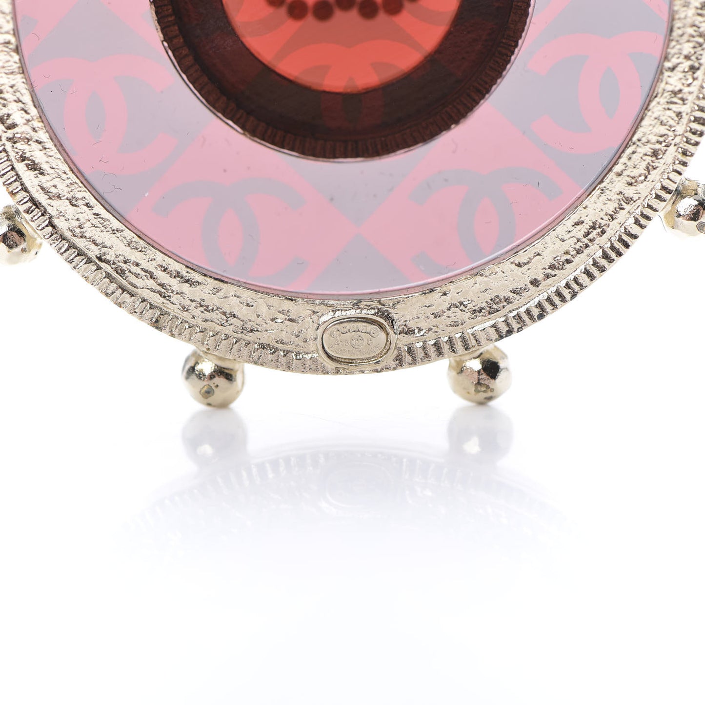 Resin Crystal Pearl CC Brooch Red Gold
