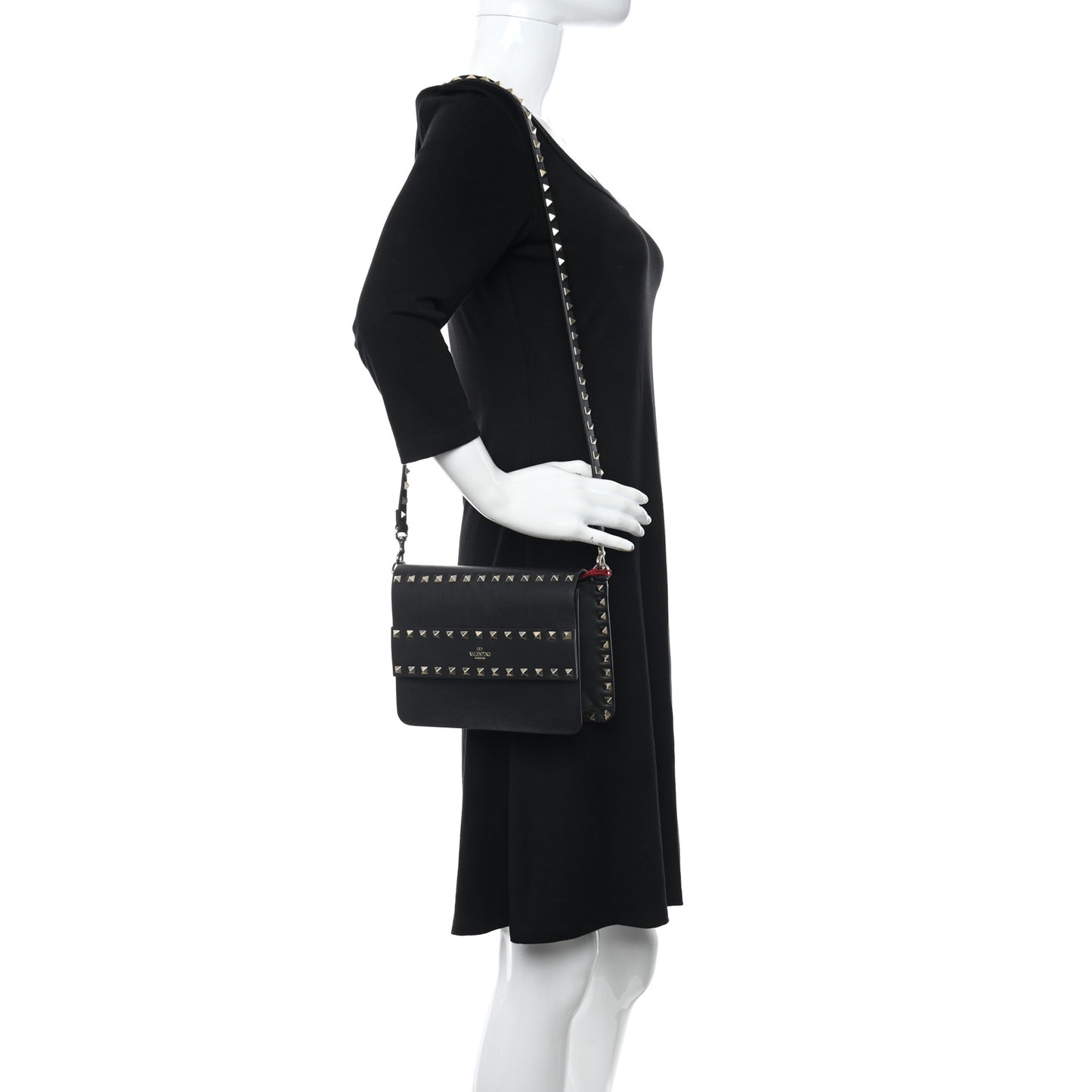 Vitello Rockstud Side Slip Crossbody Black