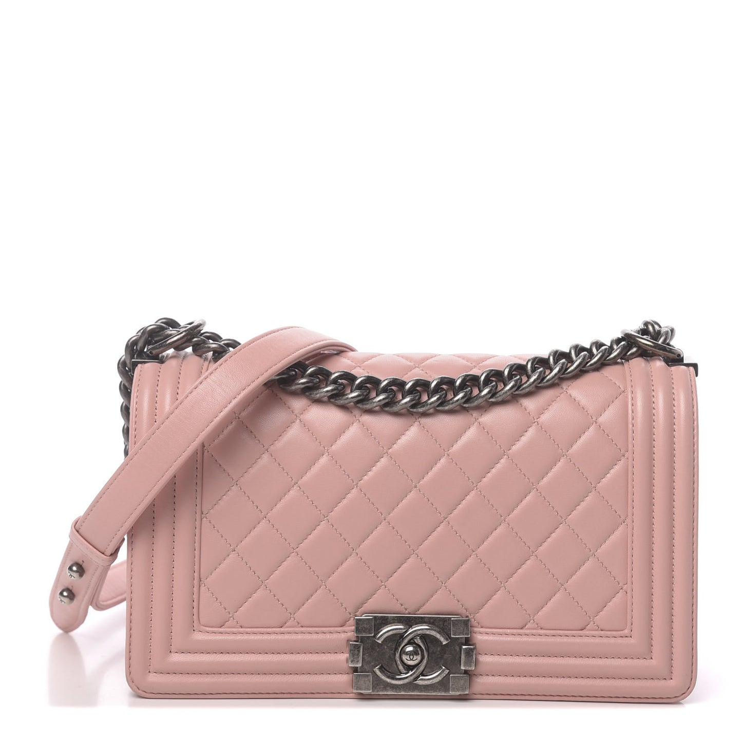 Lambskin Quilted Medium Boy Flap Light Pink