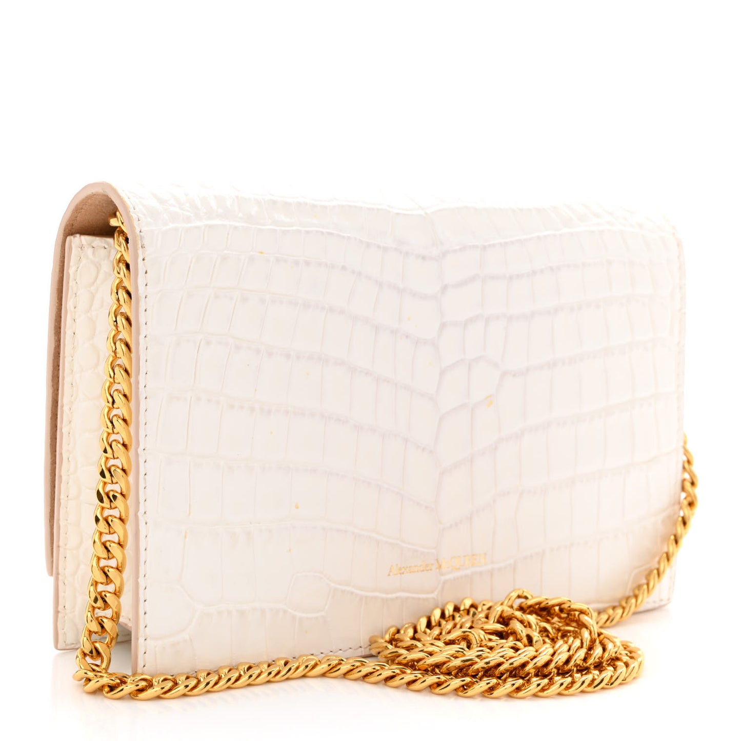 Calfskin Crocodile Embossed Skull Mini Crossbody Bag White