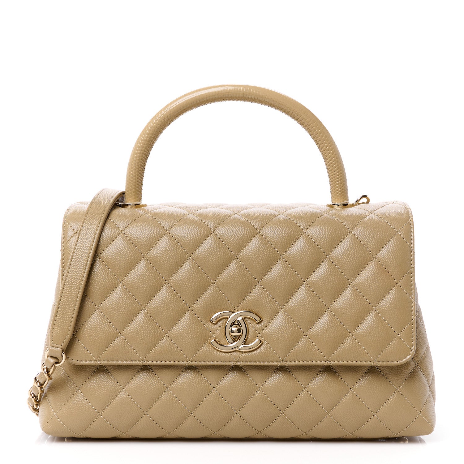 Chanel Caviar Lizard Embossed Quilted Small Coco Handle Flap Dark Beige 1 of 11